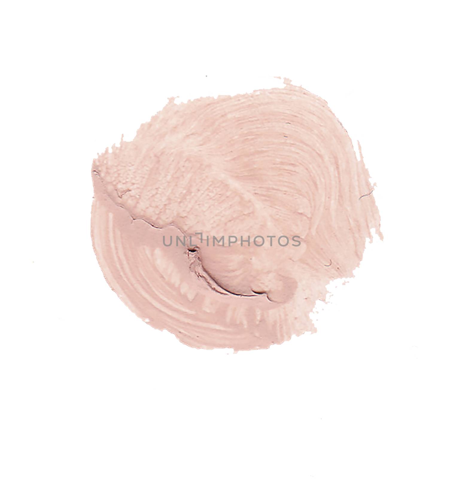 Foundation smudge in round shape isolated on white background. Creamy texture makeup smudge illustration, brush stroke. For card, banner, poster design.