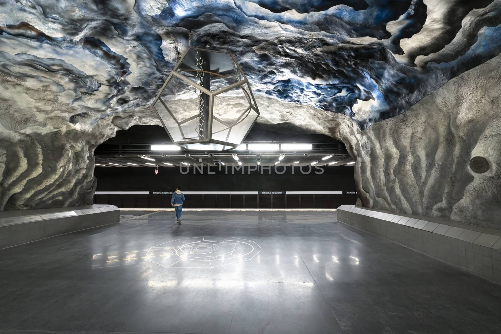 Stockholm, Sweden. September 2019.  A view of the decorations of  Tekniska Hogskolan metro station platforms