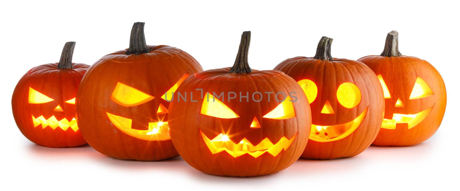 Five Halloween Pumpkins isolated on white background