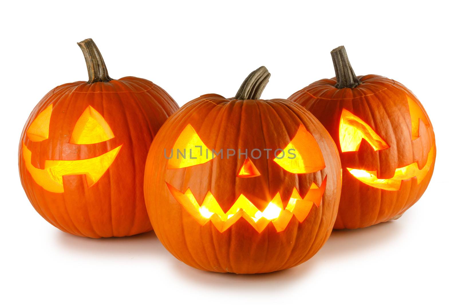 Three Halloween Pumpkins isolated on white background