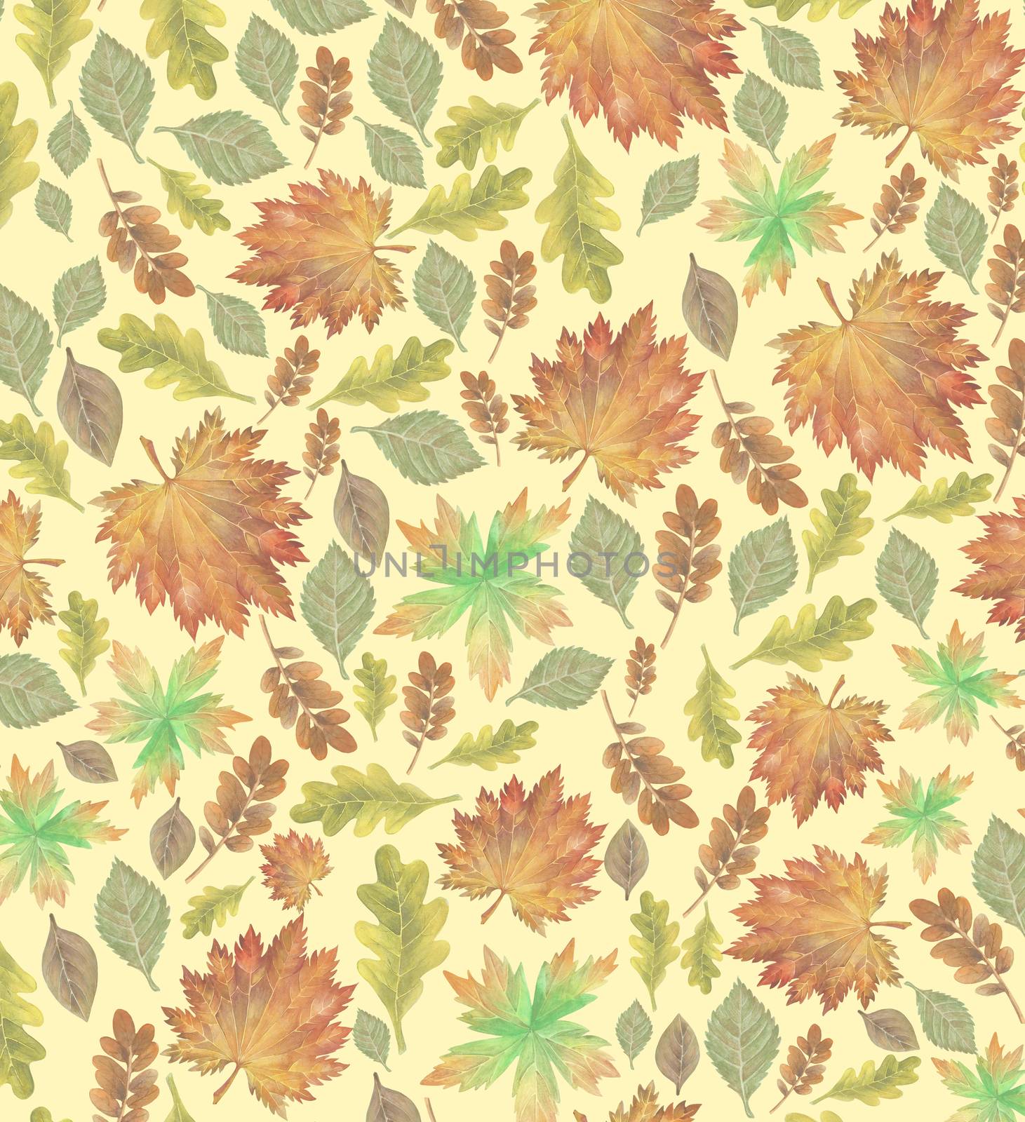 a seamless pattern with watercolor autumn leaves by amekamura