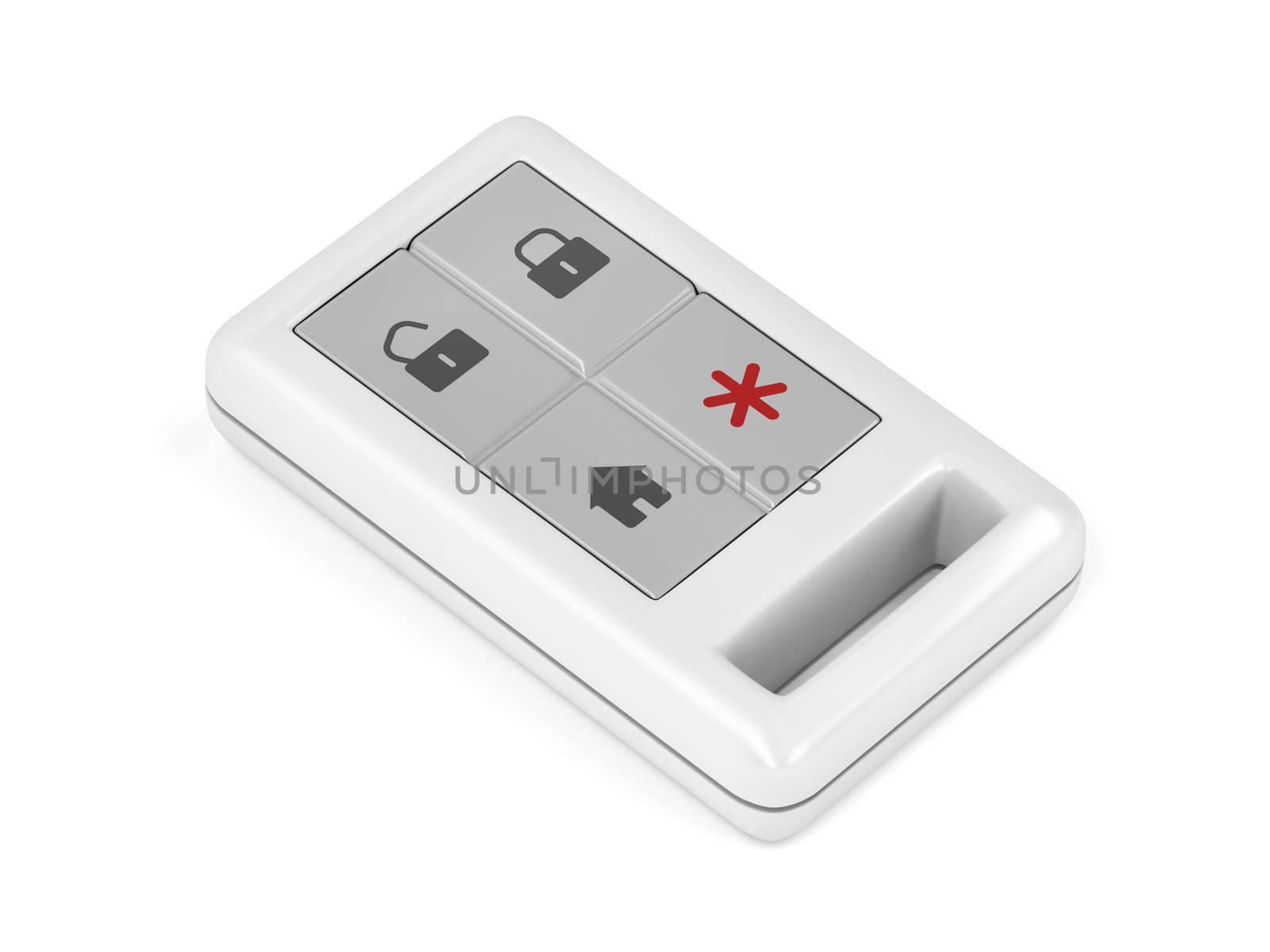 Home alarm remote control on white background 