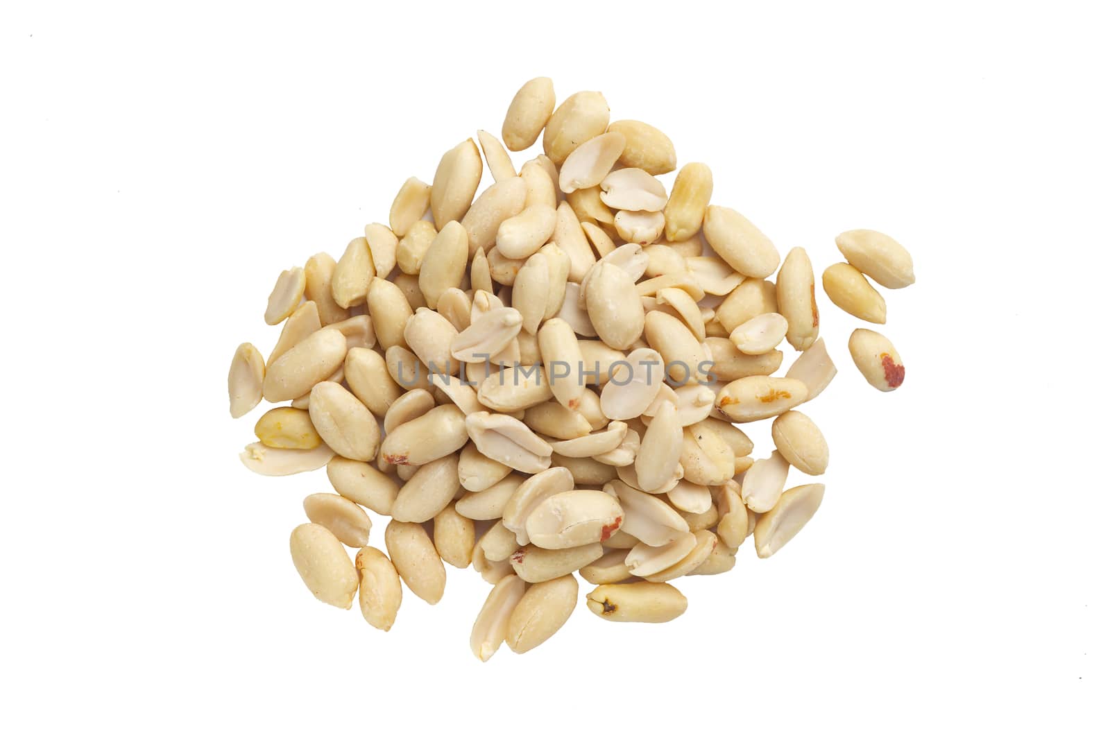 Peanuts nuts isolated on white background. Stock photo of healty food.