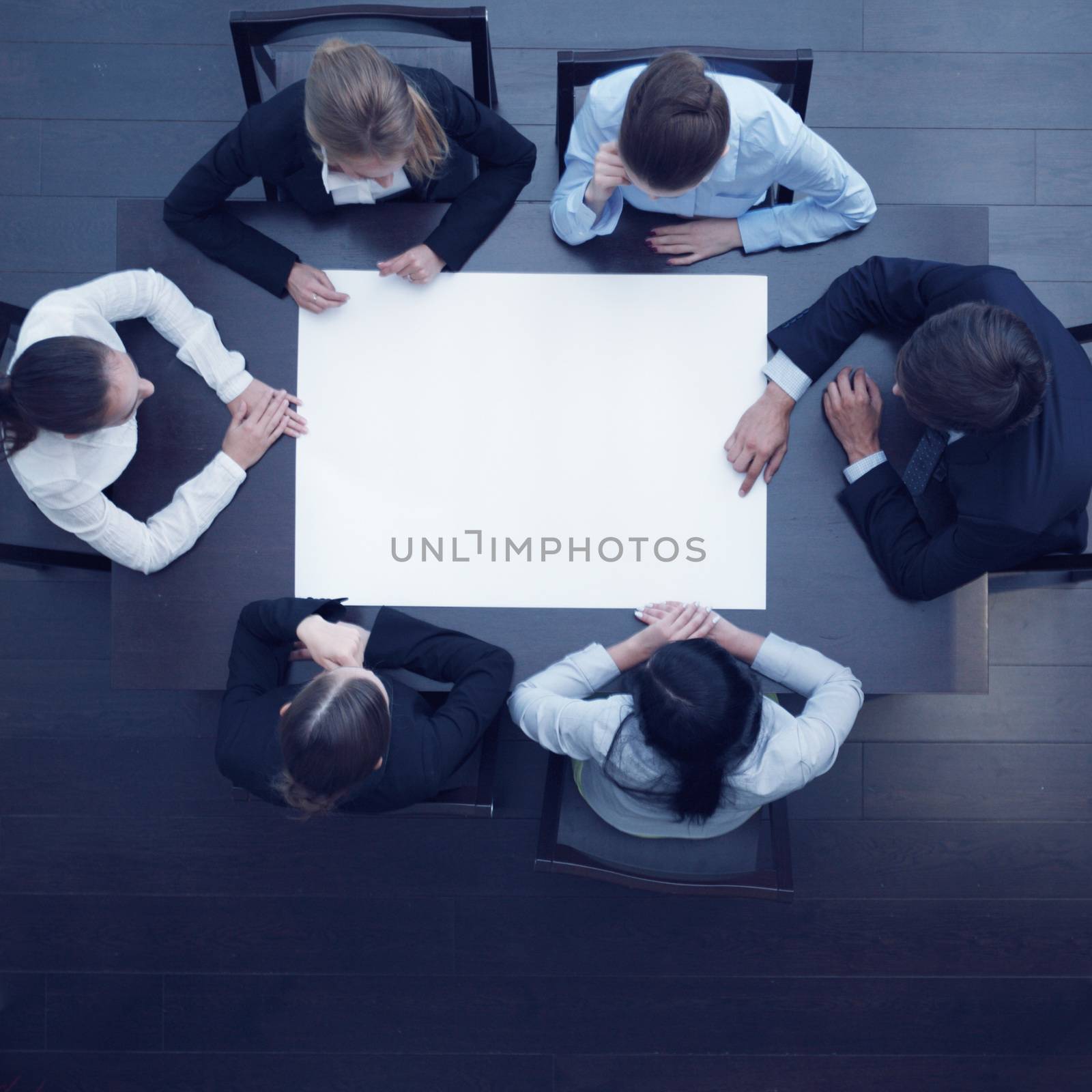 Group of business people with blank paper with copy space for text, new project concept