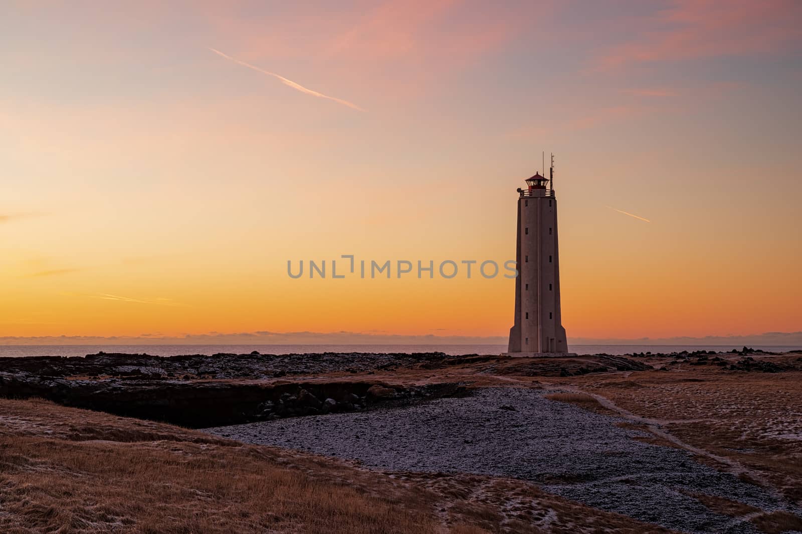 Malarrif lighthouse in Snaefellsnes peninsula at sunset, Iceland