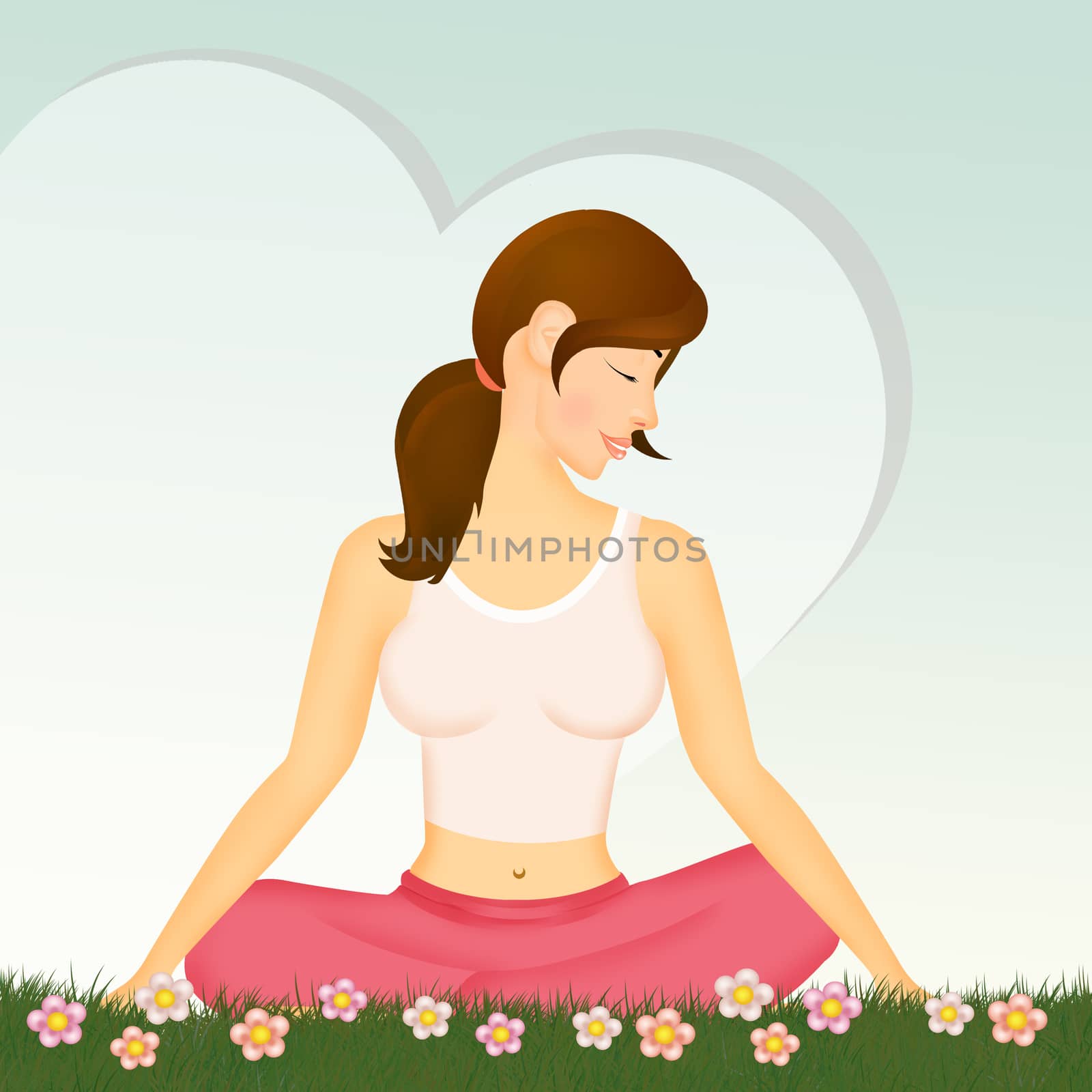 girl in meditation in the meadow