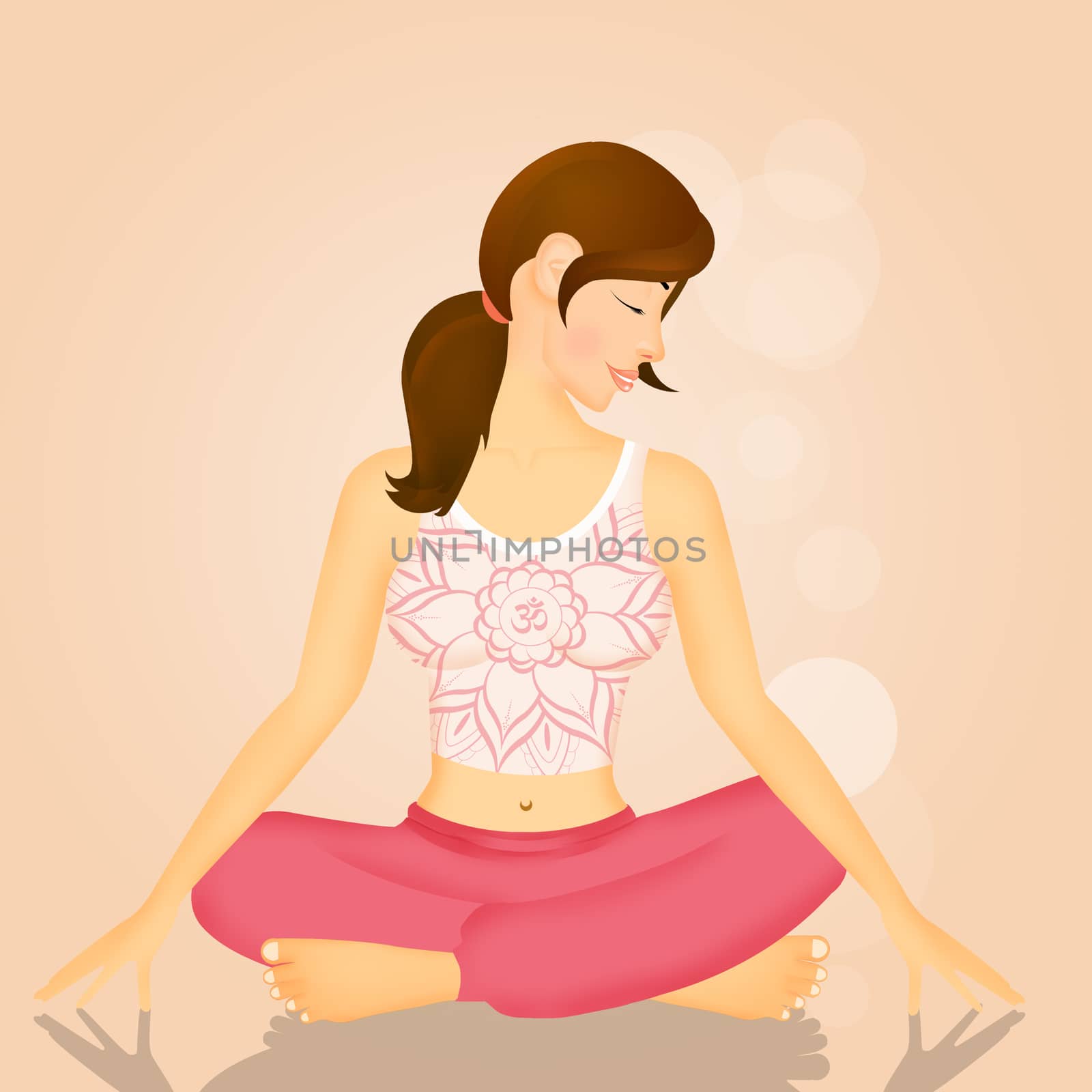 illustration of girl in meditation in the meadow