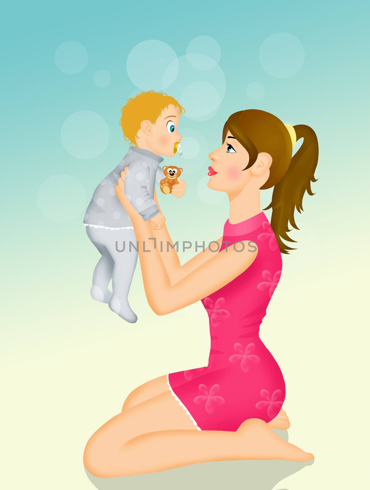 illustration of mommy with baby