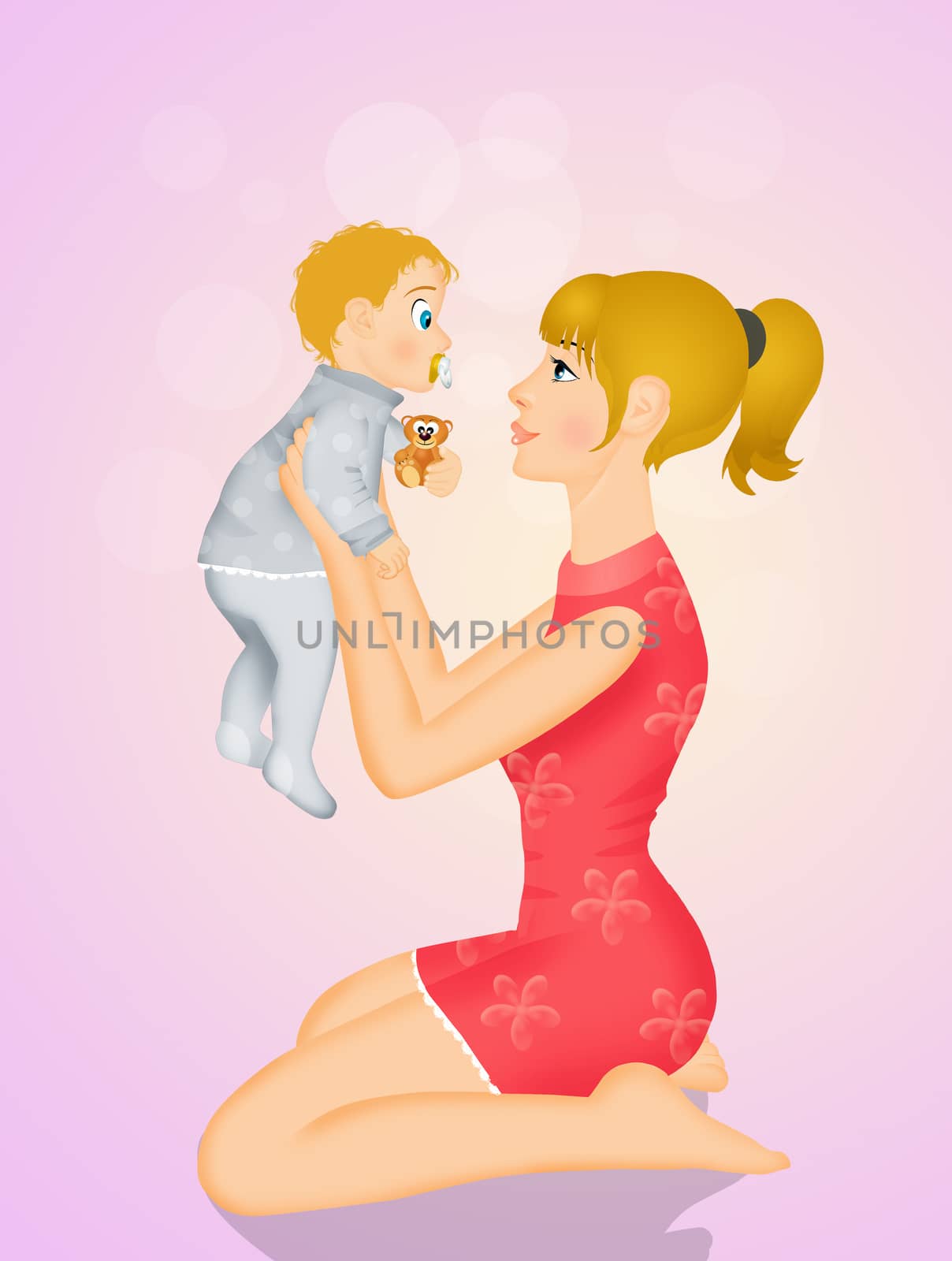 illustration of joyful mother with child