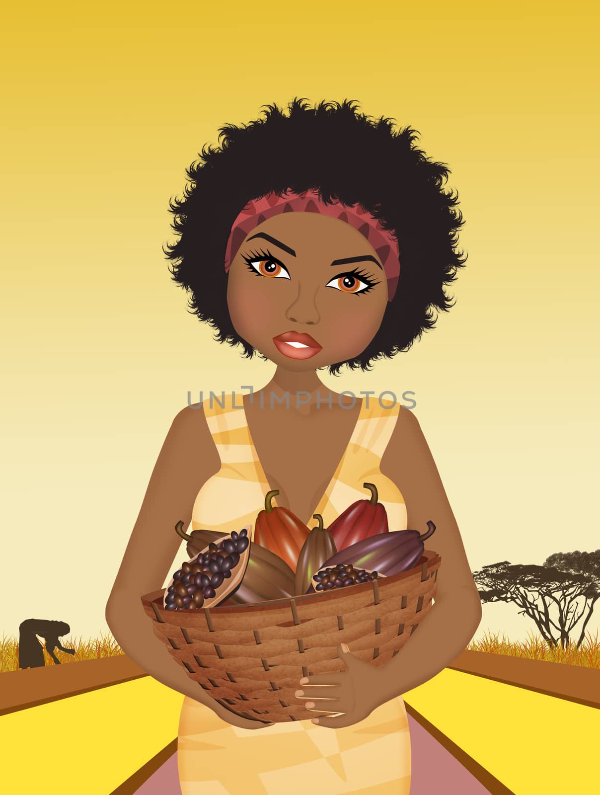 illustration of African woman with cacao