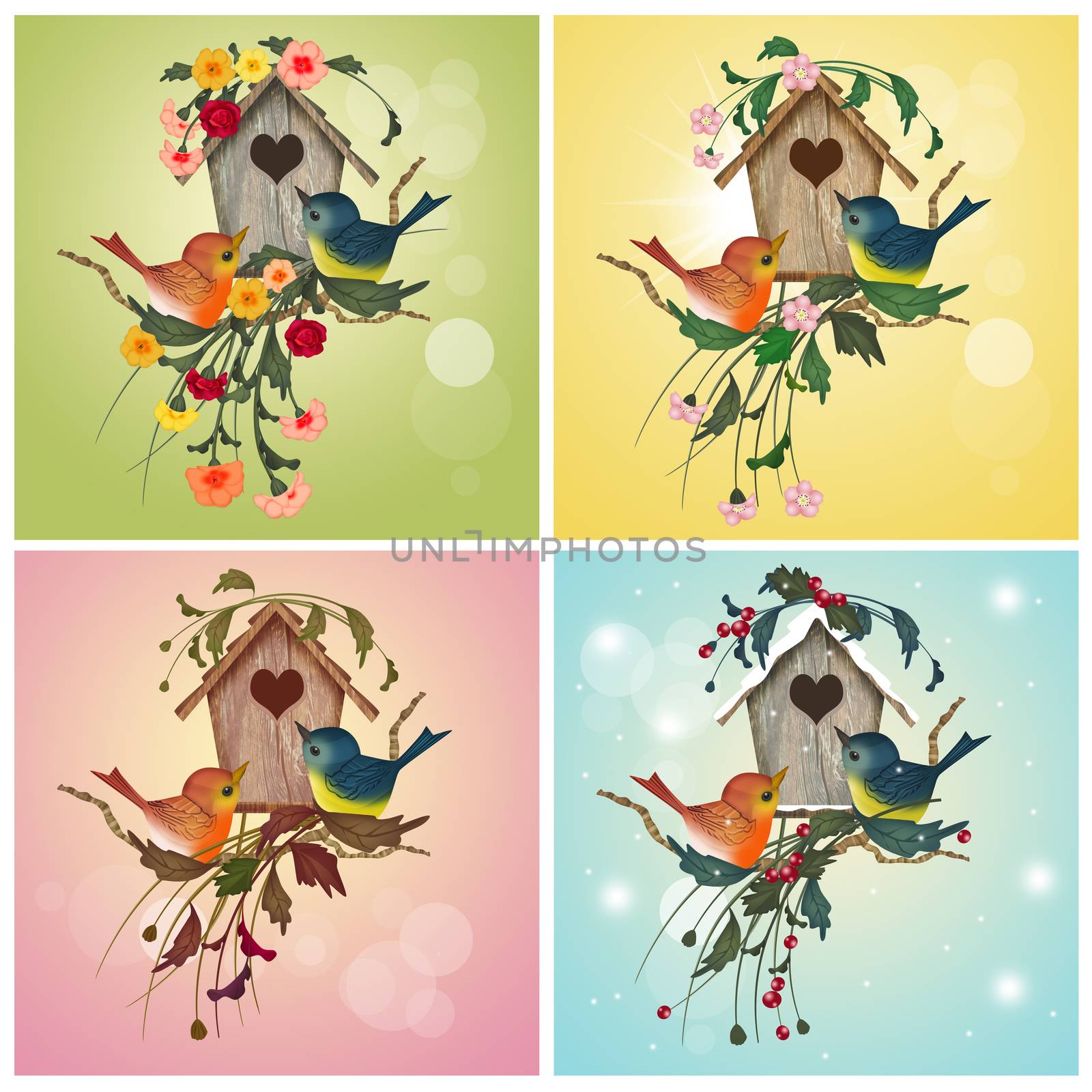 bird house in the four season by adrenalina