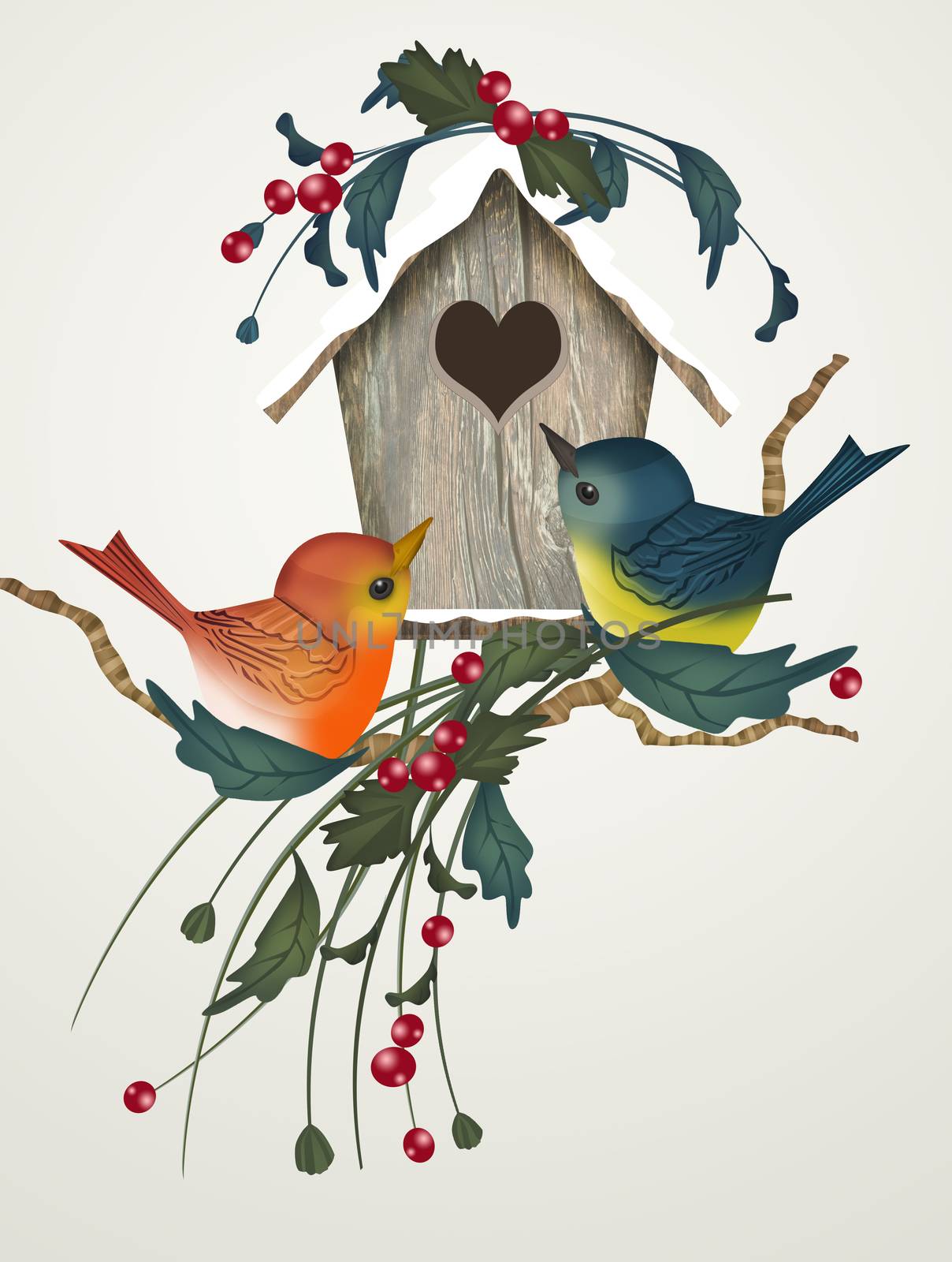 illustration of bird house in winter