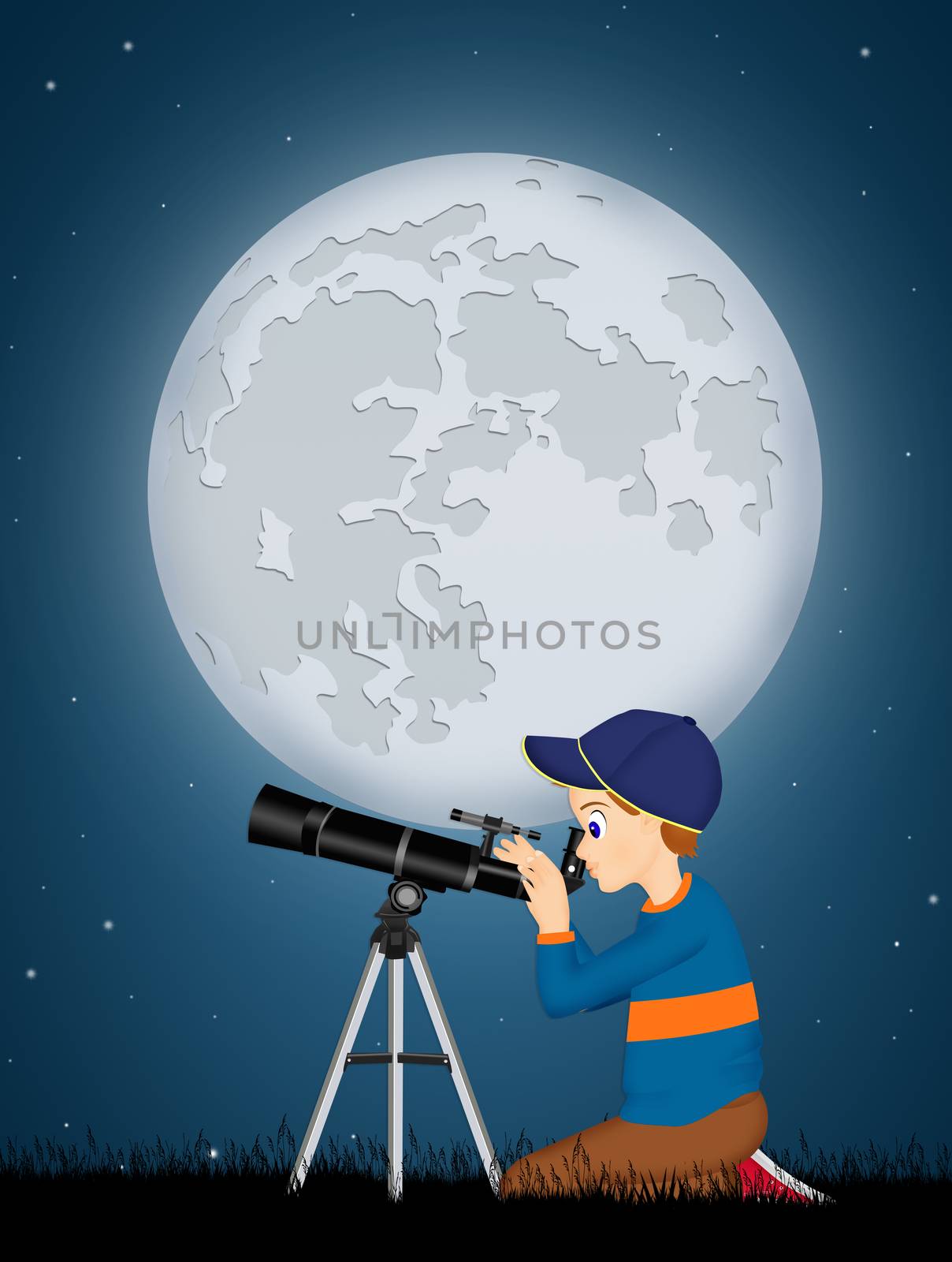 illustration of child look in the telescope