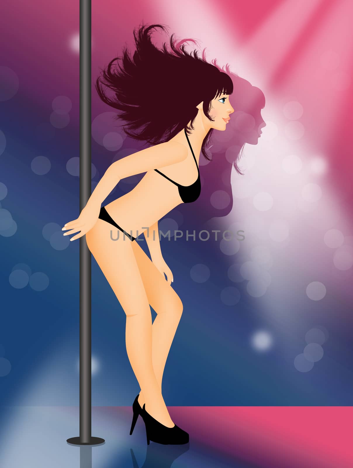 illustration of lap dancer brunette girl