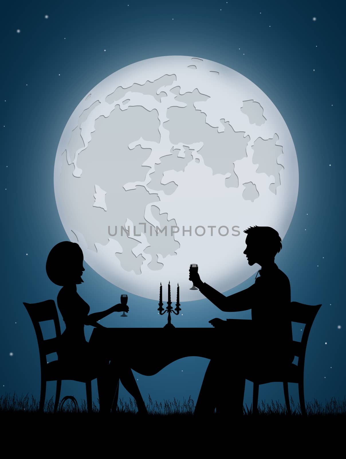 illustration of dinner for two