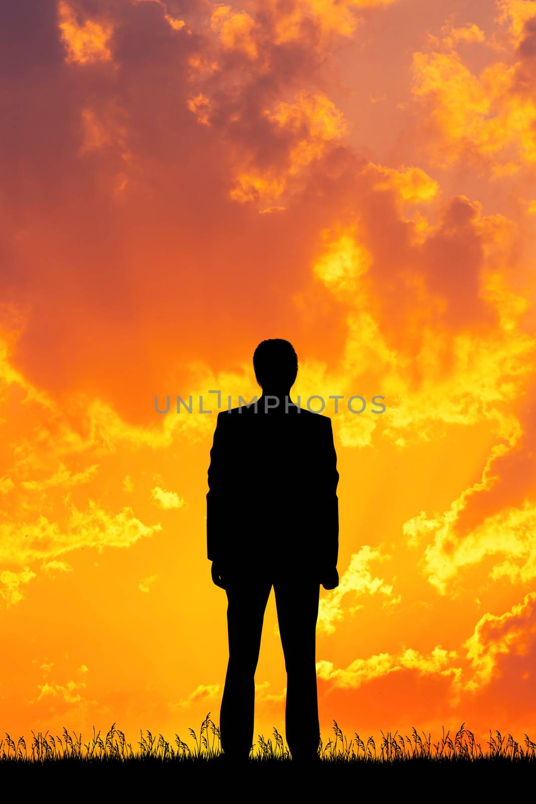 illustration of alone man at sunset
