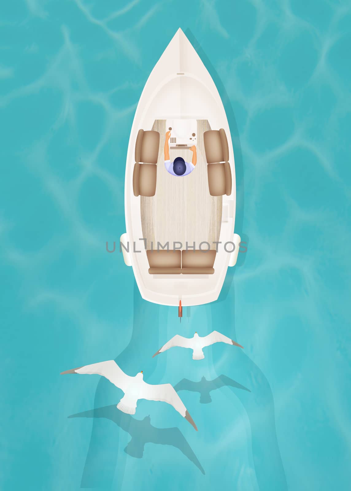 illustration of motorboat seen from above