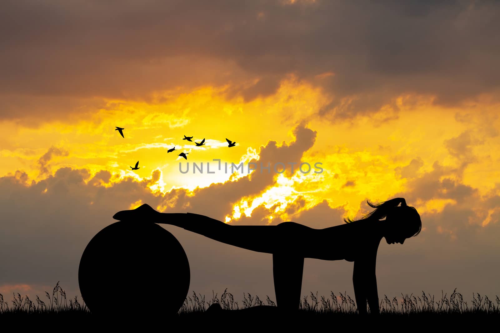 illustration of pilates silhouette at sunset