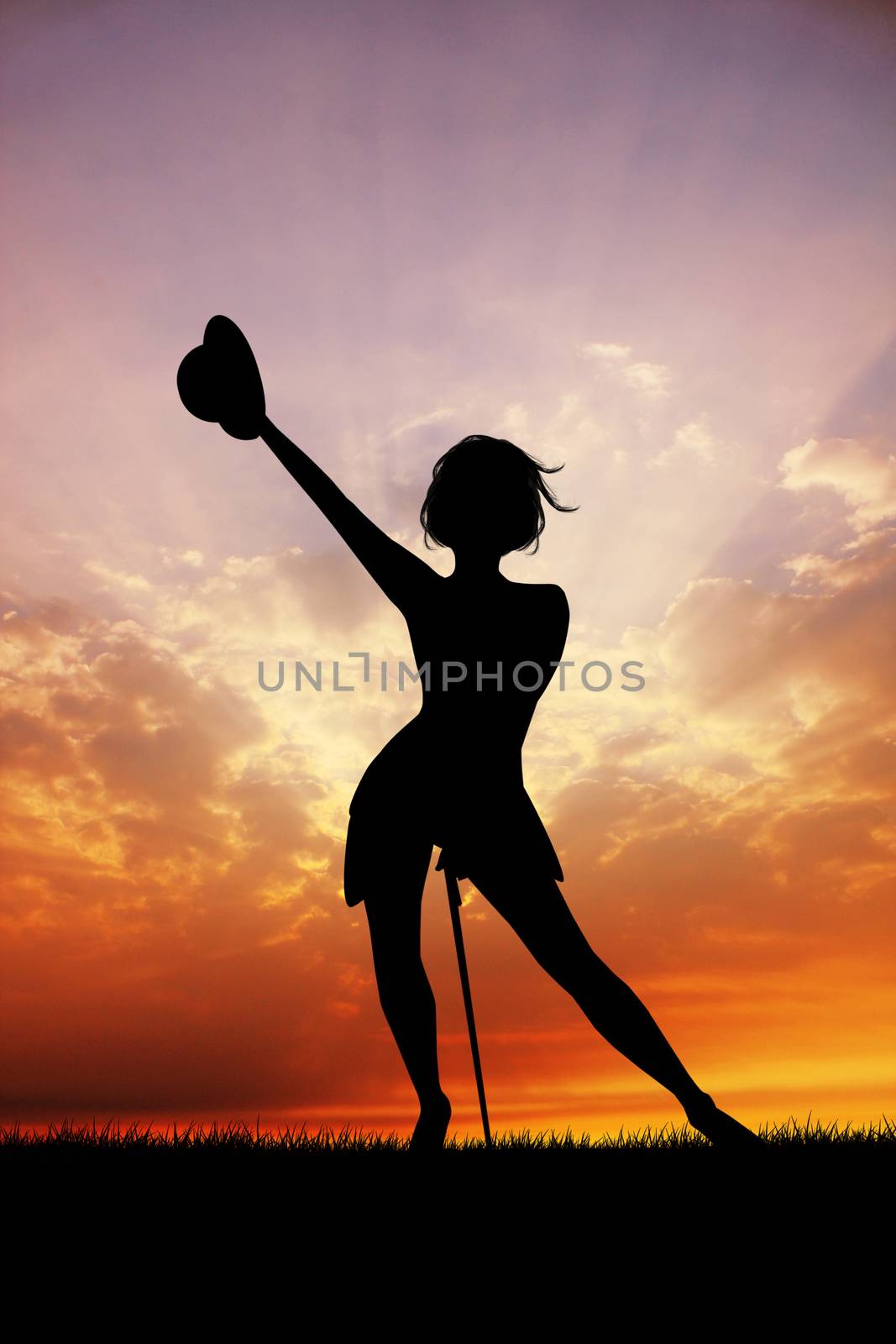 illustration of woman dances tip tap at sunset