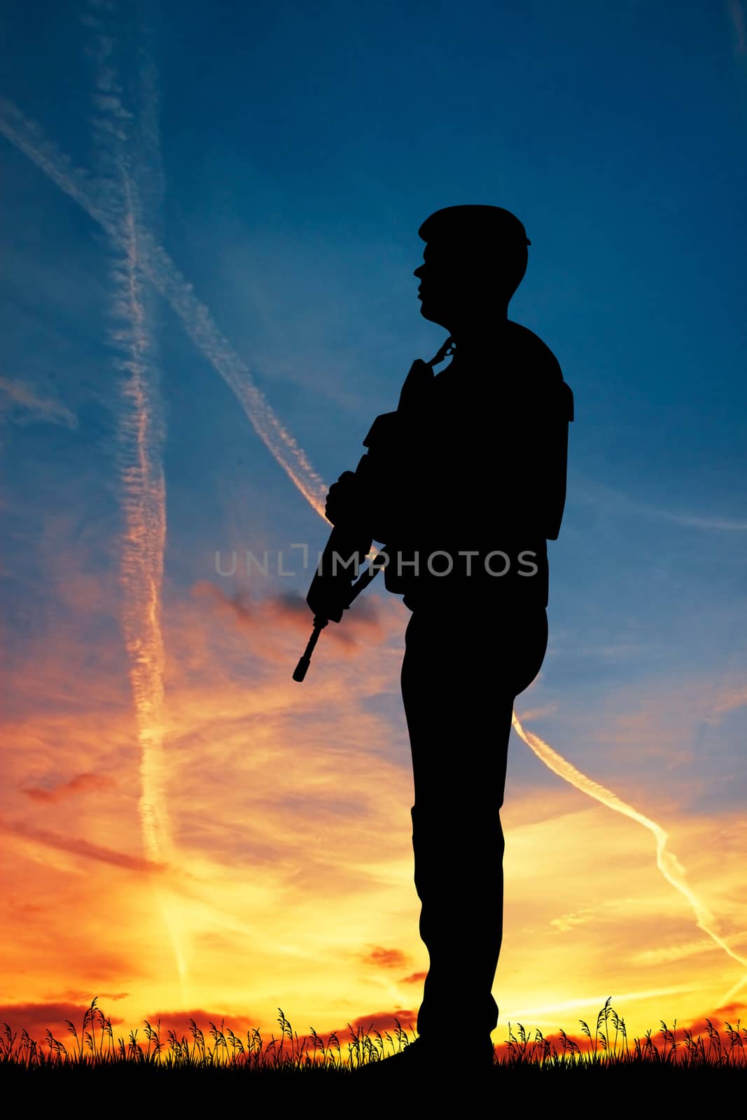 illustration of soldier at sunset by adrenalina