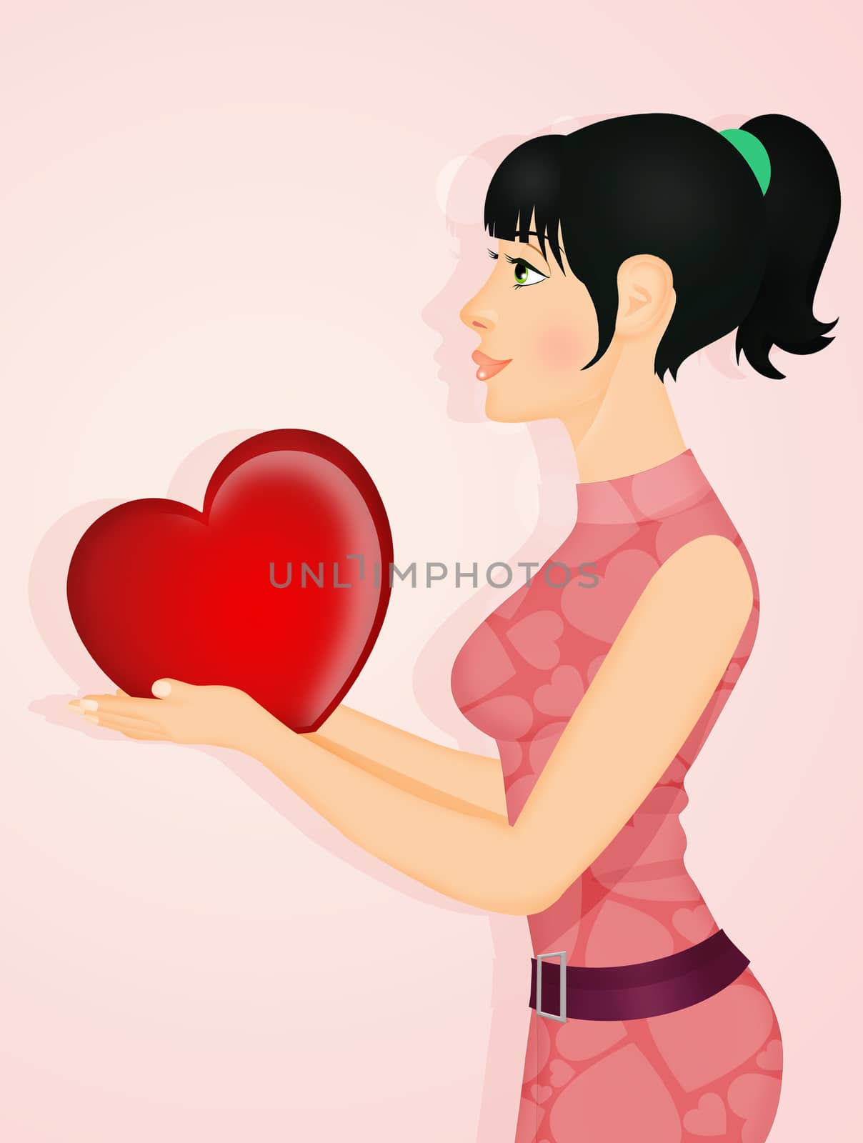 illustration of girl with heart