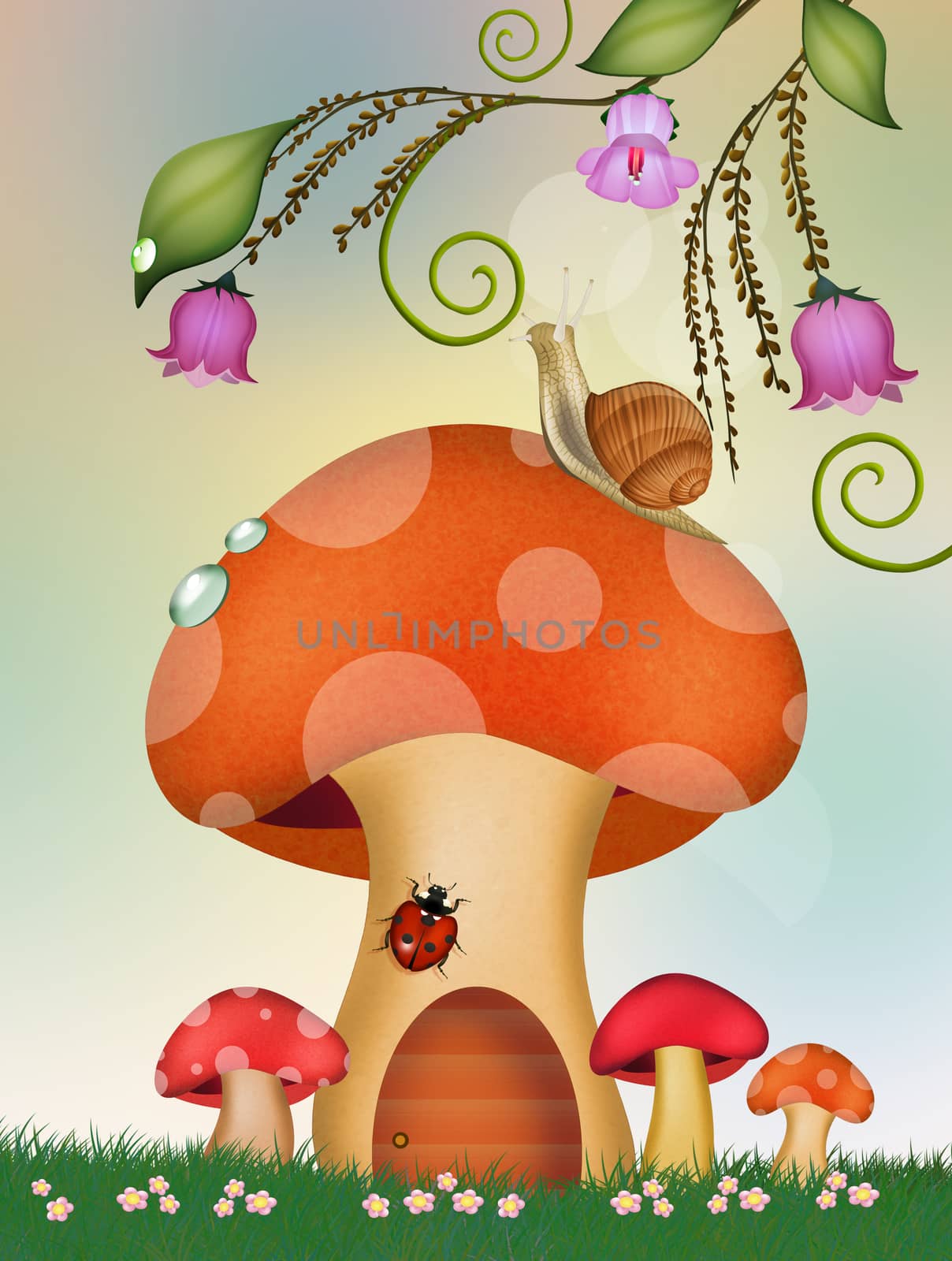 illustration of snails on the mushroom