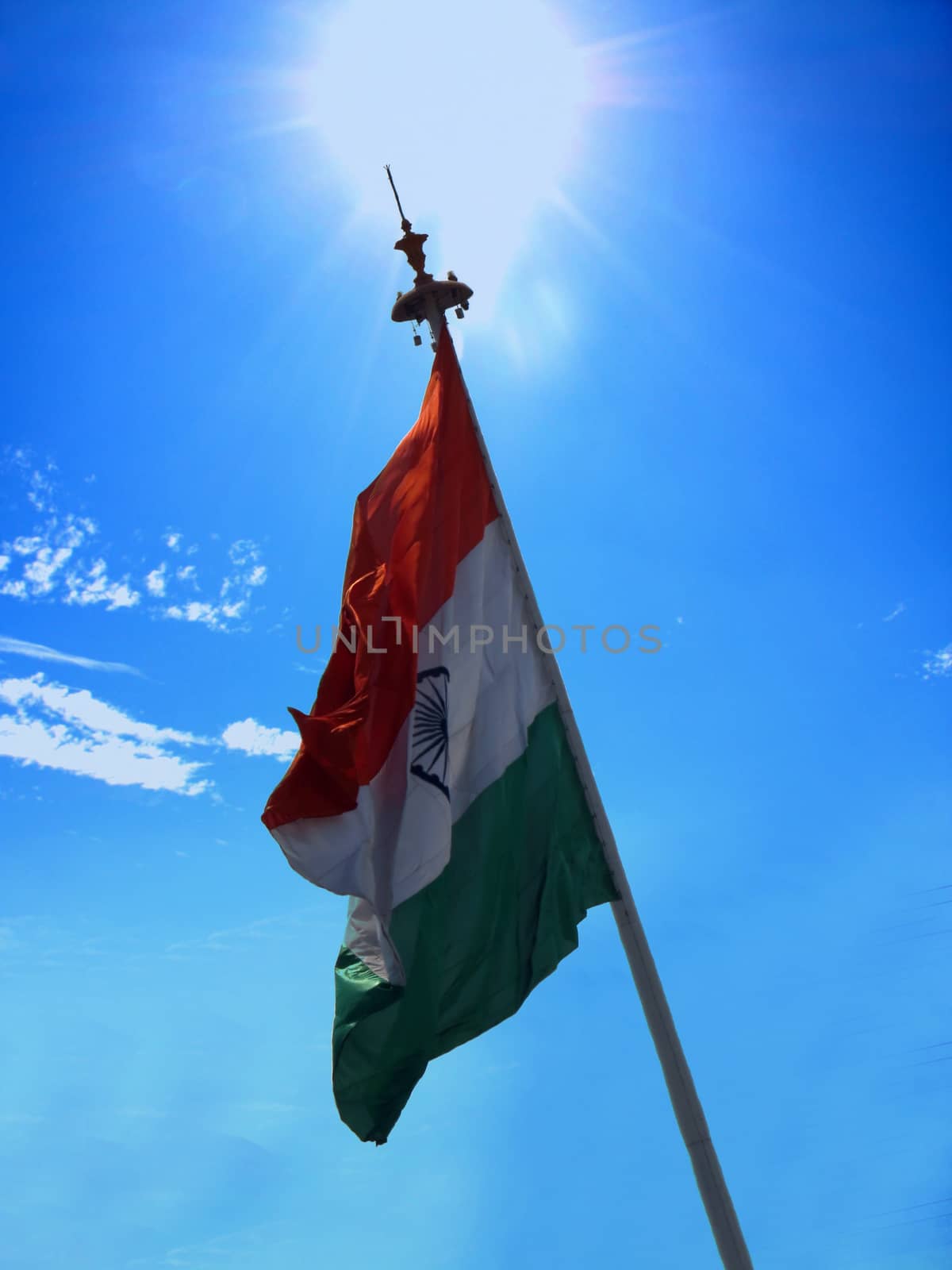 A beautiful view of the flag of India against the bright noon sun                               