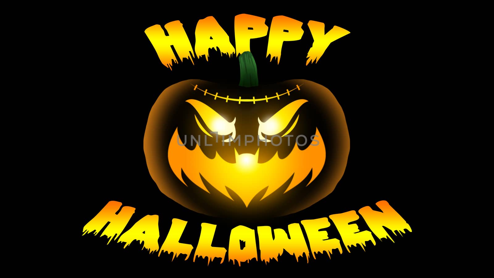 Glowing Halloween Jack-o-lantern with Bat Mouth with Halloween Greeting