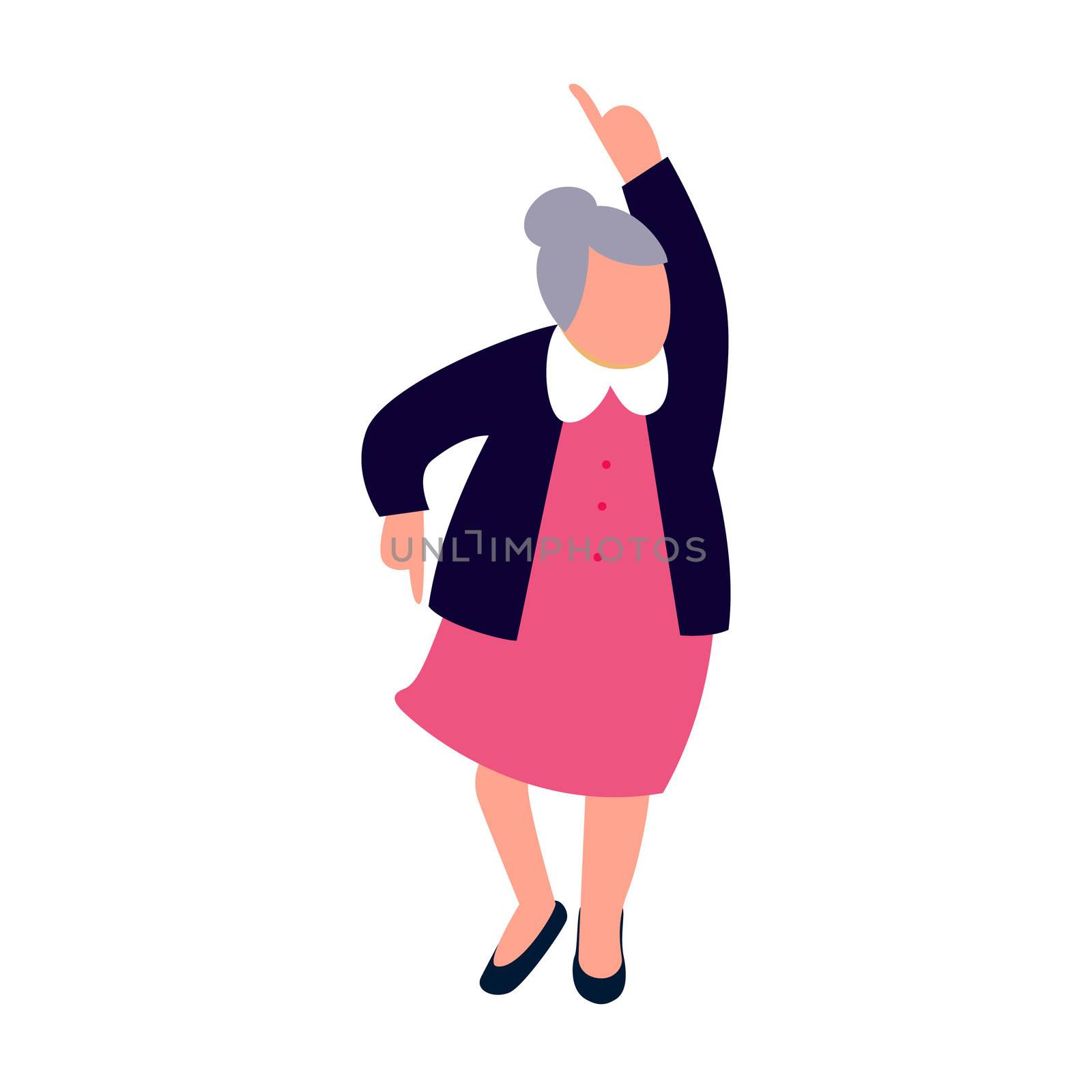 Senior woman dancing. Happy old lady dance character. by Elena_Garder