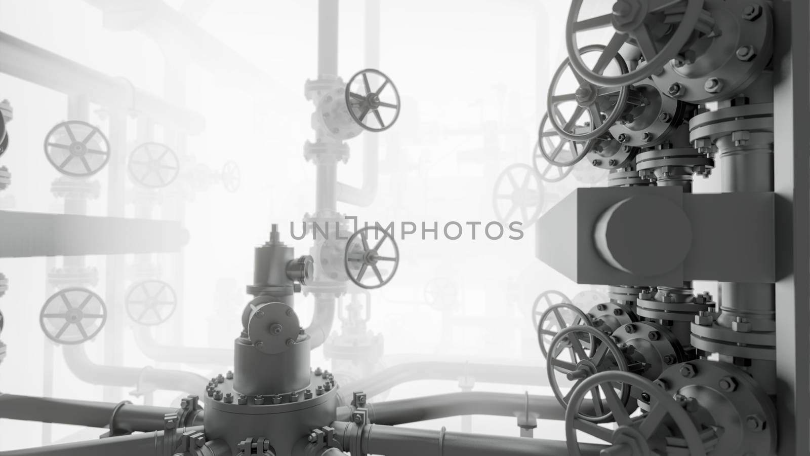 Abstract Industrial Equipment with smoke or fog. 3D illustration