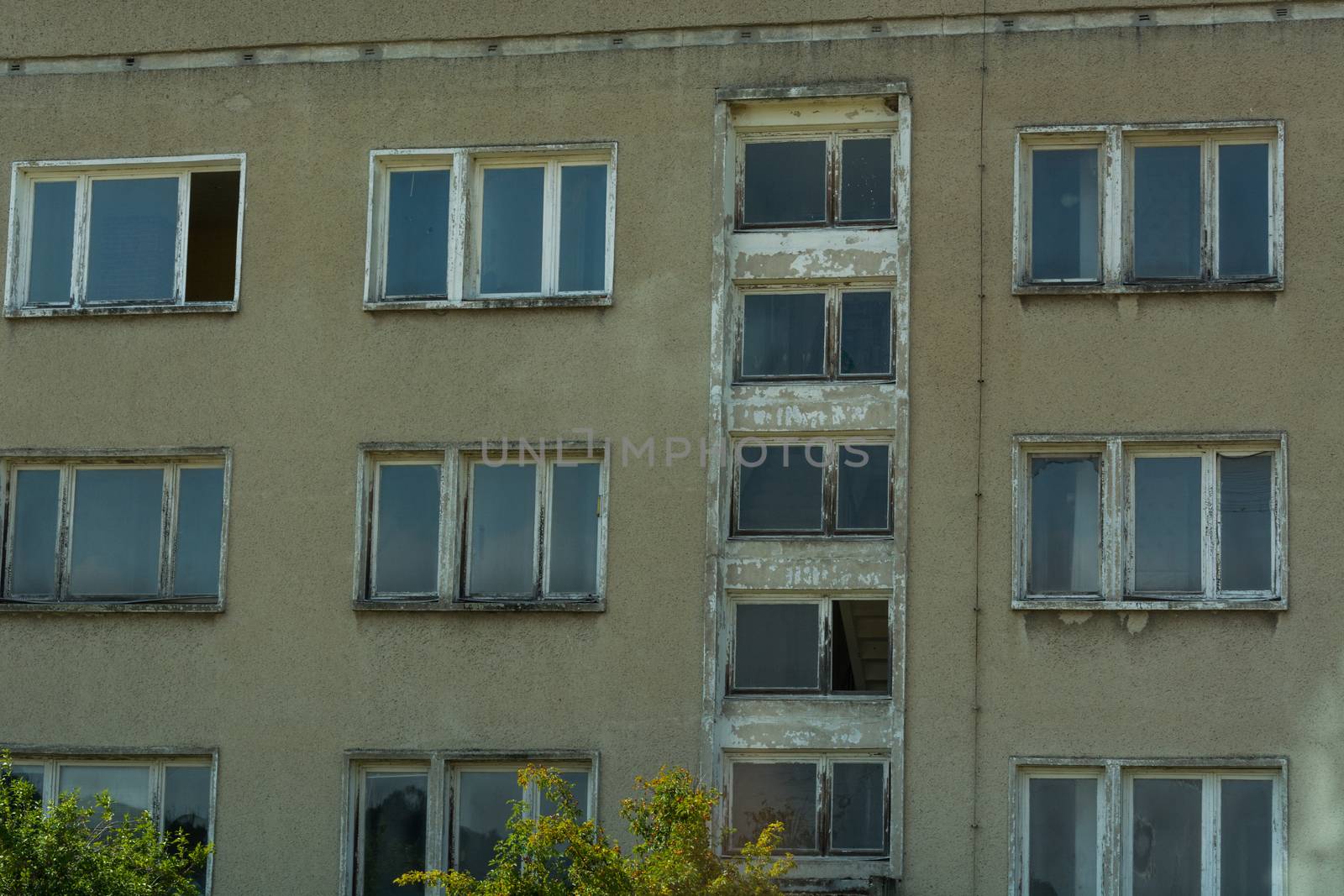 Typical building in East Germany with precast concrete parts with copy space