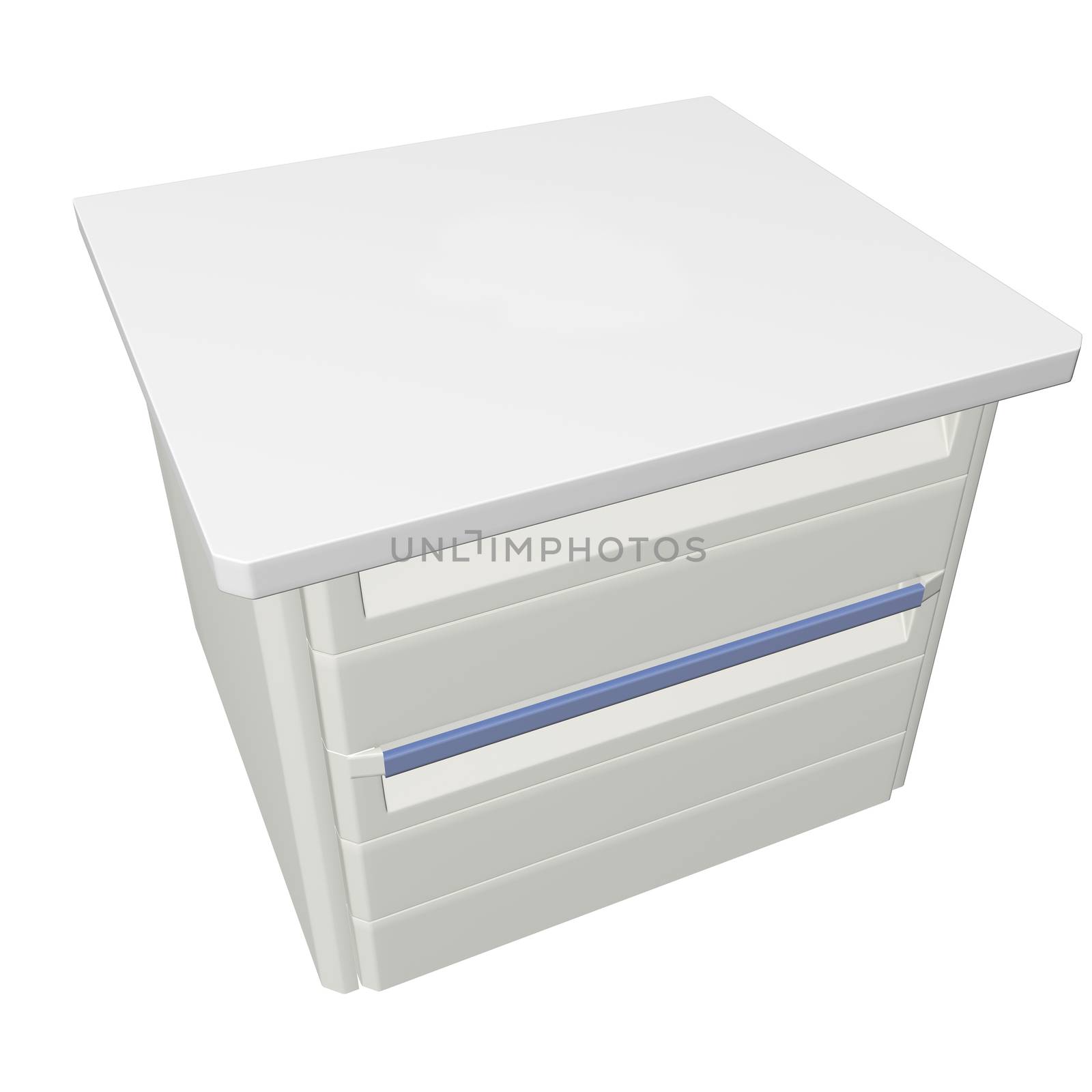 Metal medical supply or first aid cabinet, 3d illustration, isolated against a white background