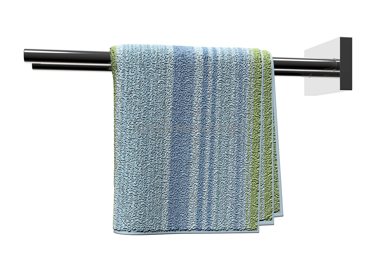 Chrome towel holder rods, with a cotton bathroom towel, isolated against a white background by Morphart