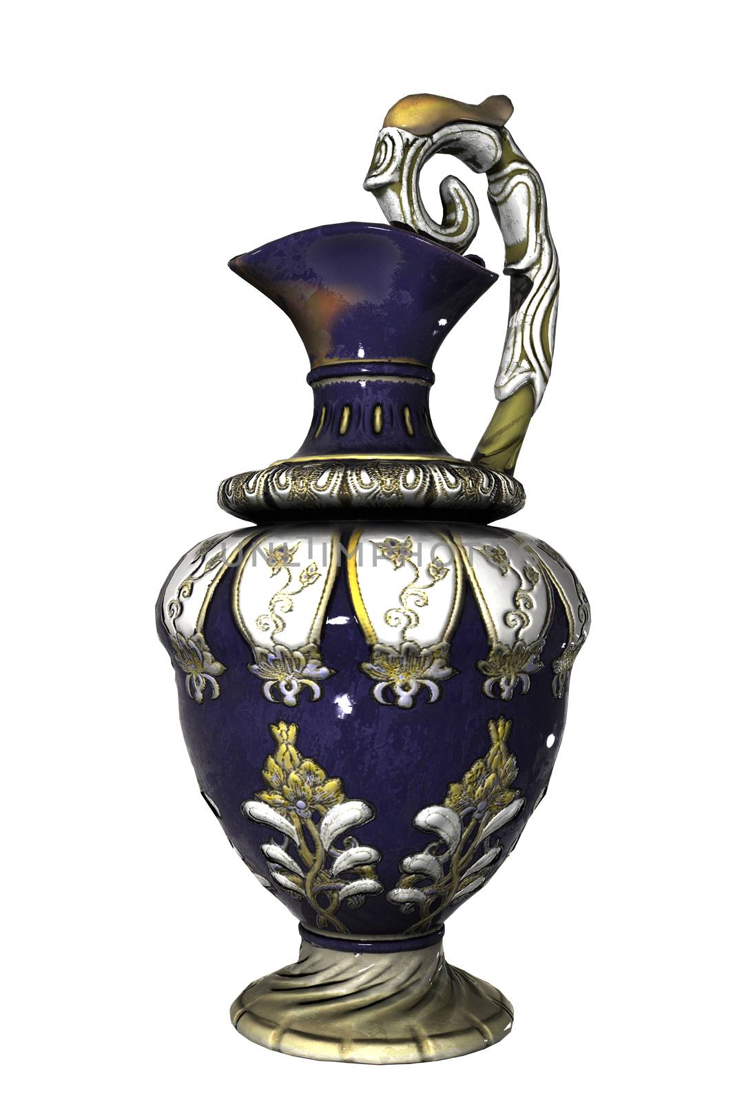 Ornate chinese ceramic or porcelain vase, with decorative flower patterns, isolated against a white background.