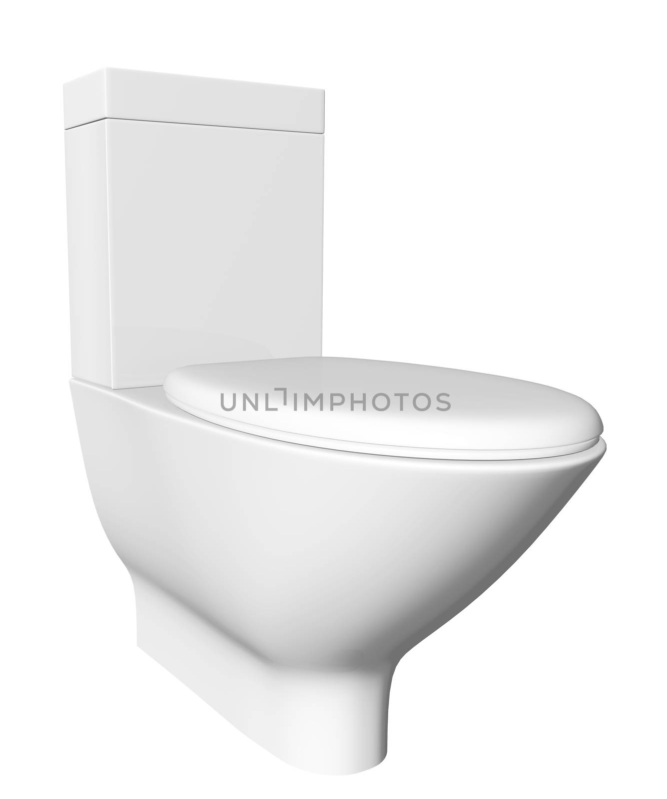 Modern white ceramic and acrylic toilet bowl and lid, isolated against a white background. 3D illustration by Morphart