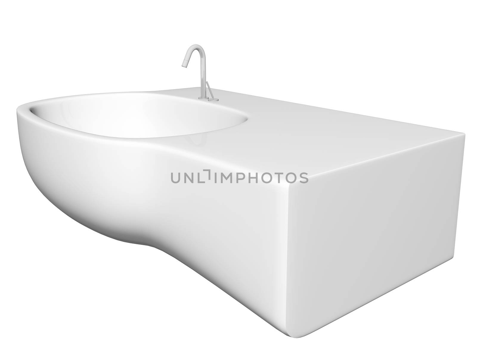 Modern washbasin or sink with faucet and plumbing fixtures, isolated against a white background.