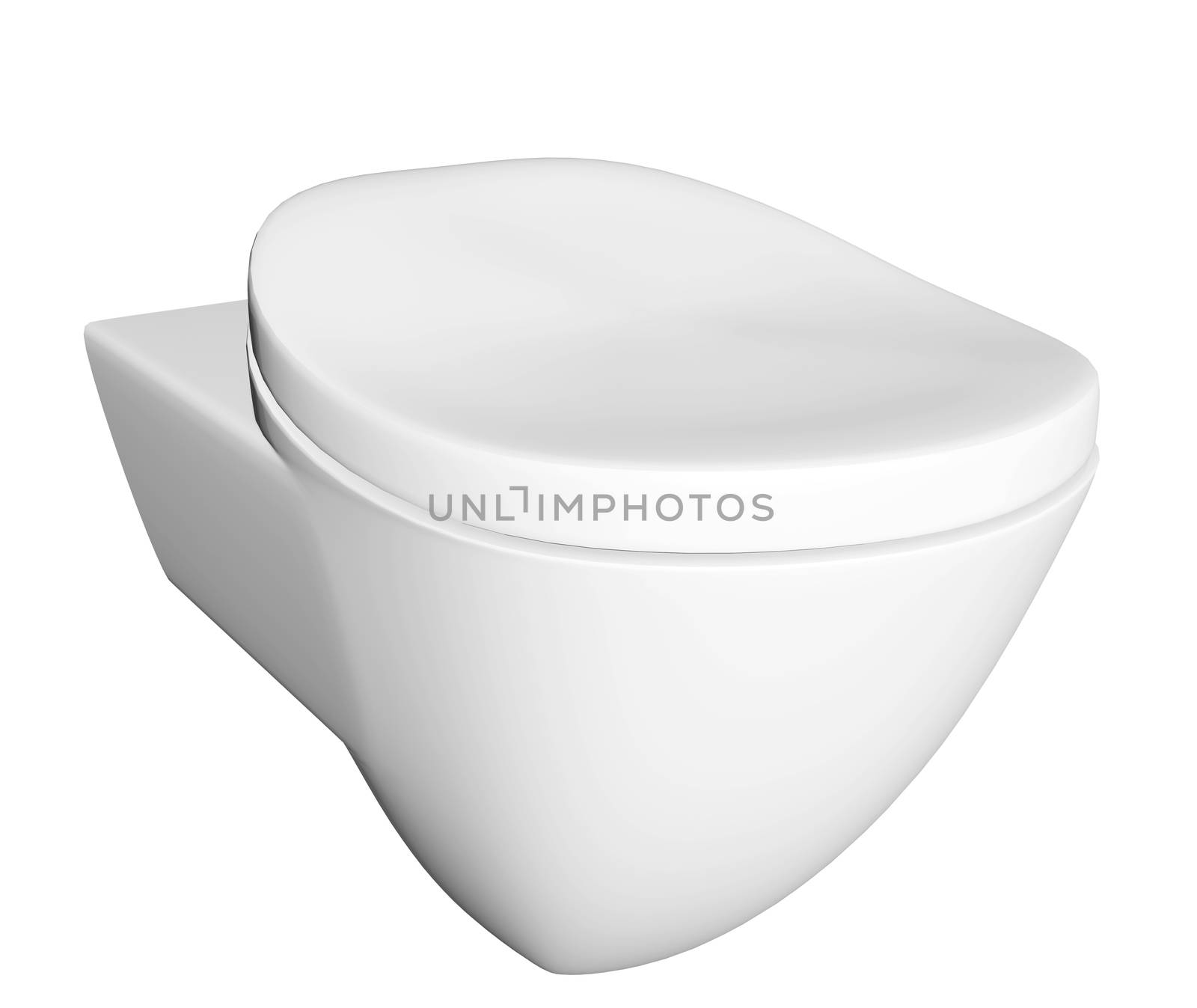Modern white ceramic and acrylic toilet bowl and lid, isolated against a white background. 3D illustration by Morphart