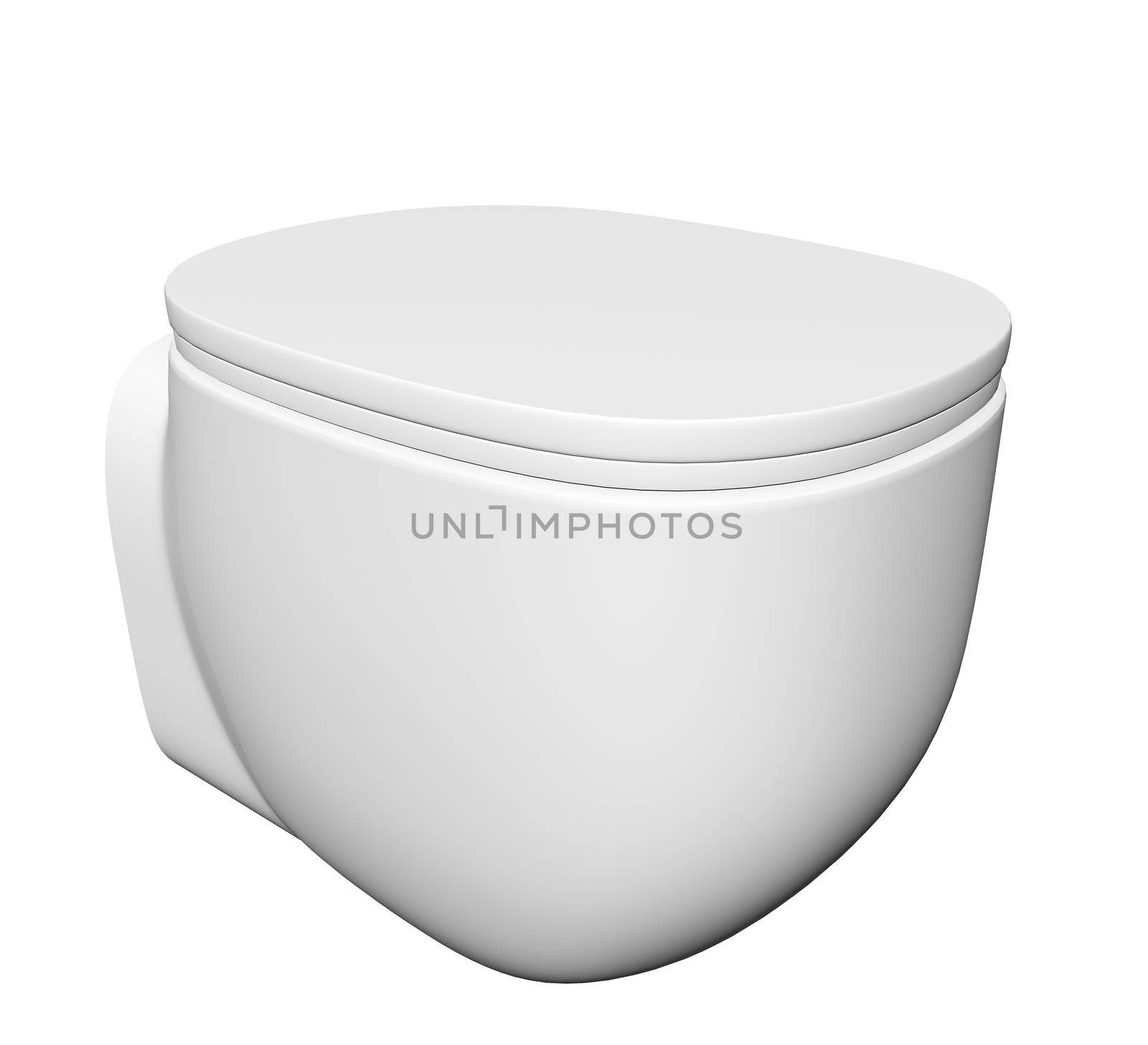 Modern white ceramic and acrylic toilet bowl and lid, isolated against a white background. 3D illustration by Morphart