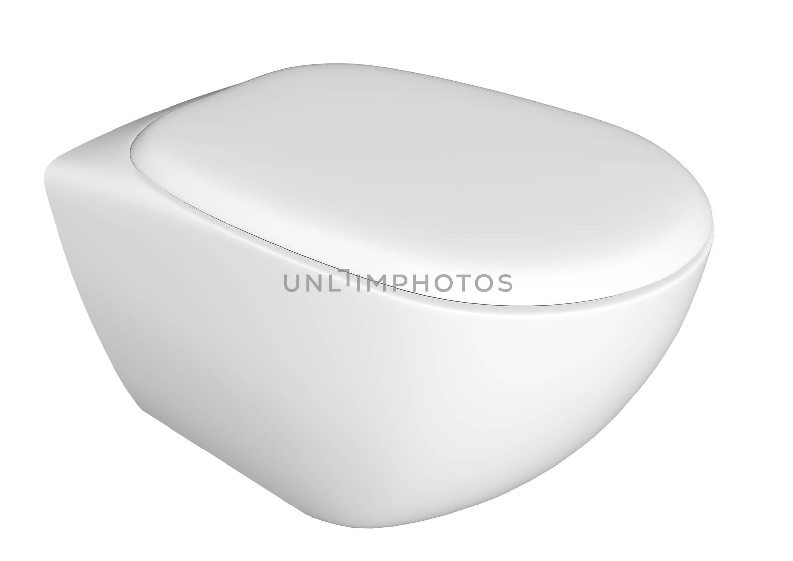 Modern white ceramic and acrylic toilet bowl and lid, isolated against a white background. 3D illustration by Morphart