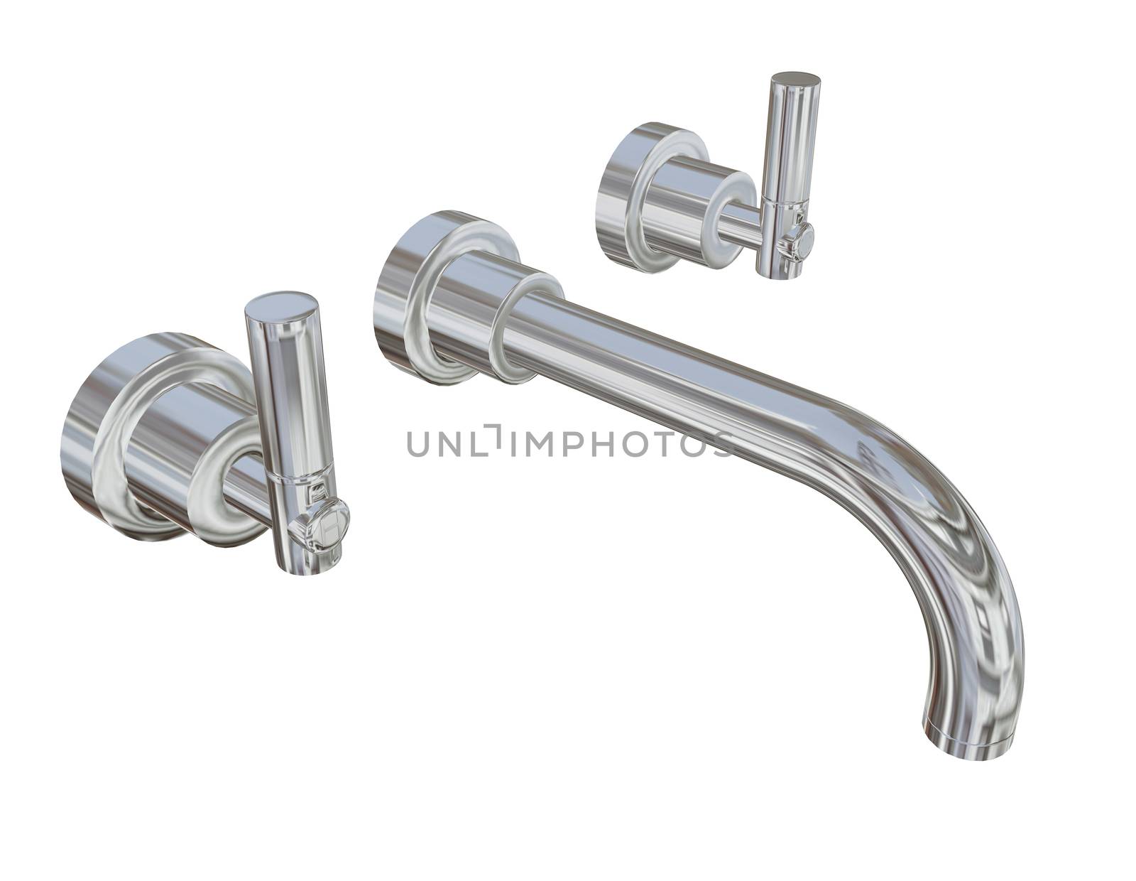 Modern faucet with chrome or stainless steel finishing, 3d illus by Morphart