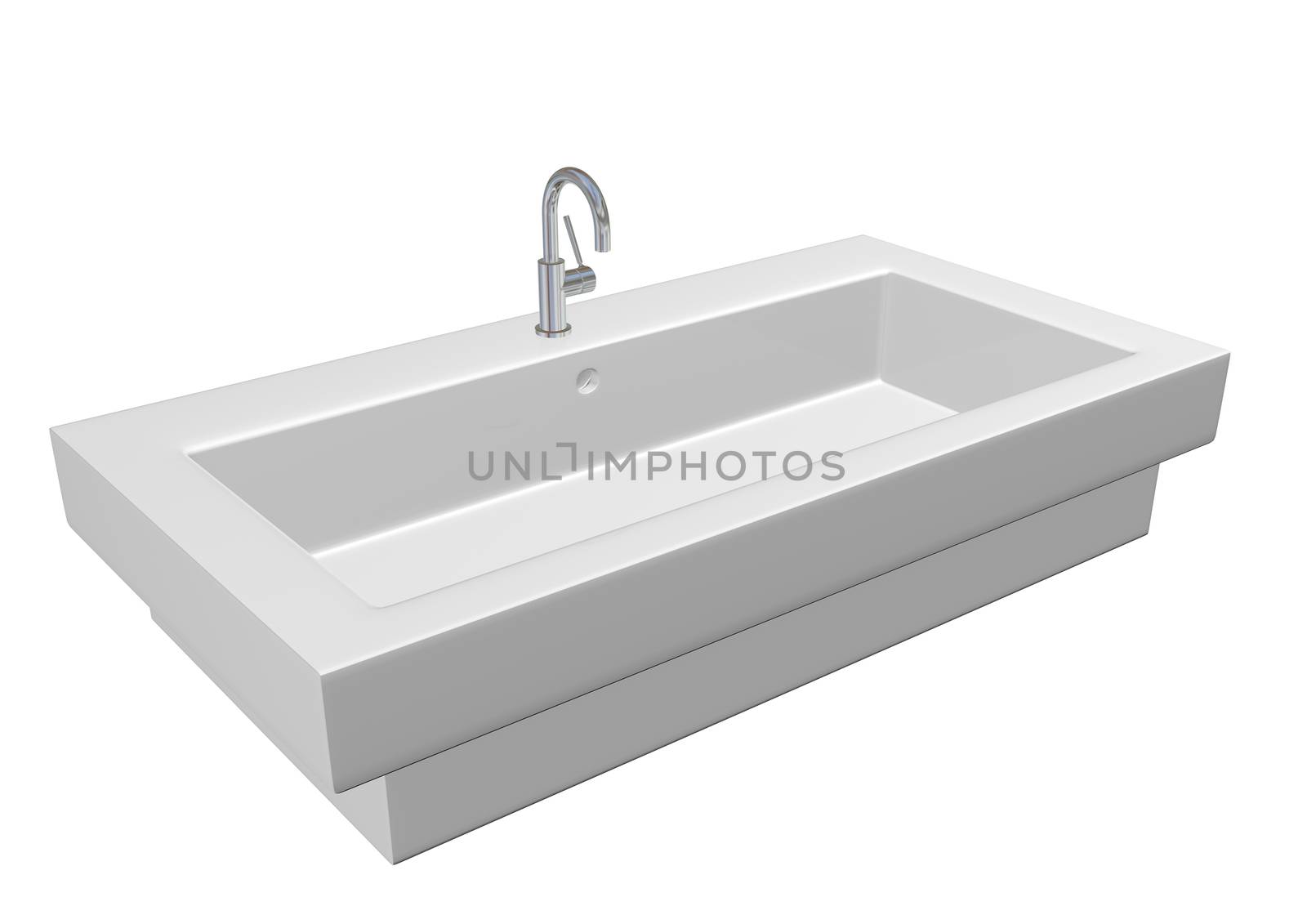 Modern ceramic white washroom sink set chrome fixtures, 3d illus by Morphart