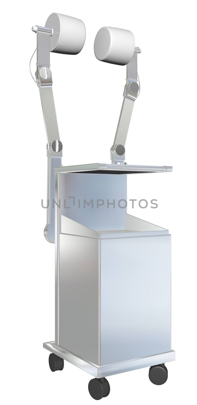 Mobile medical equipment, metal, 3D illustration, isolated against a white background.