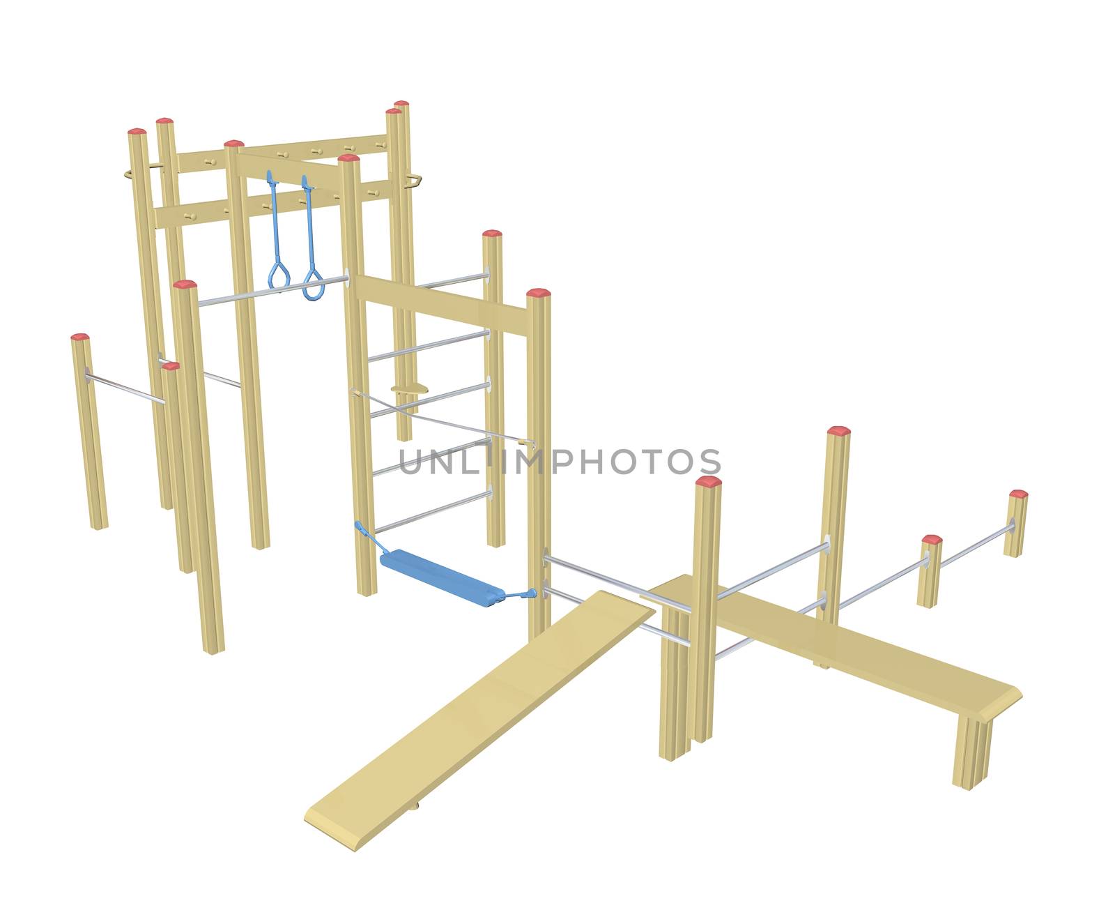 Sit-up and pull-up bars, 3D illustration, isolated against a white background