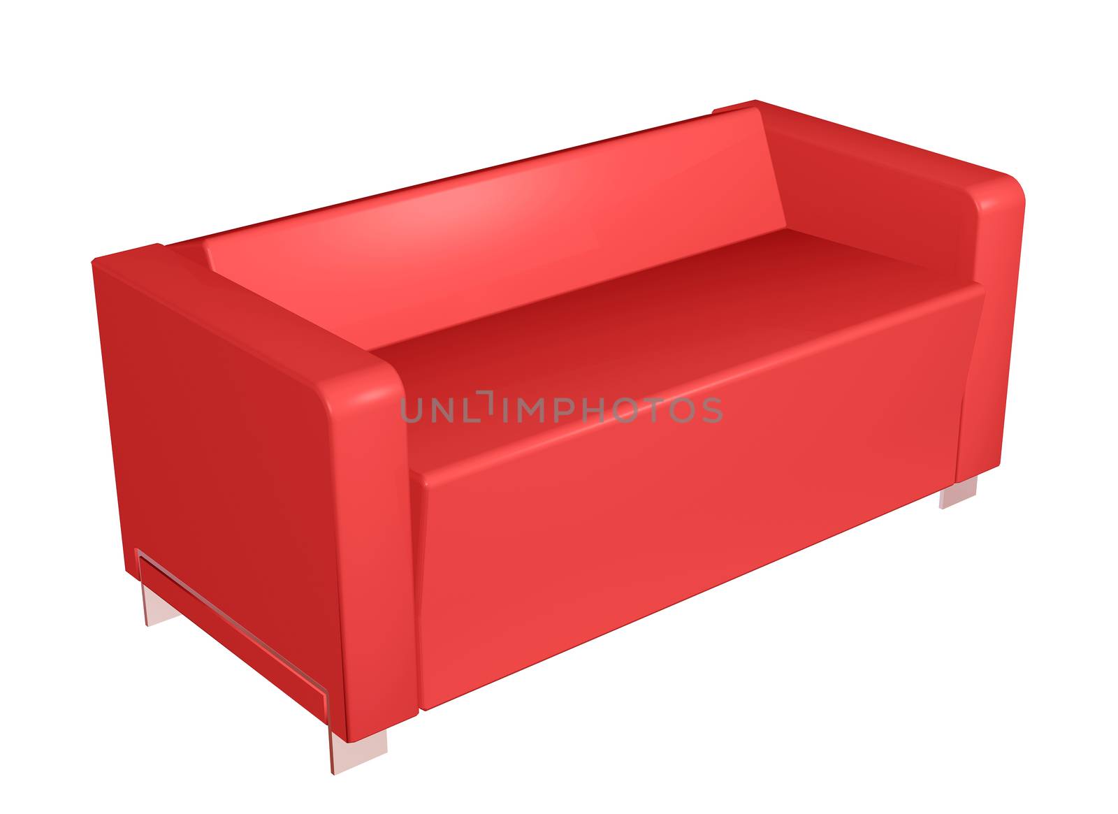 All-leather red sofa, 3D illustration by Morphart