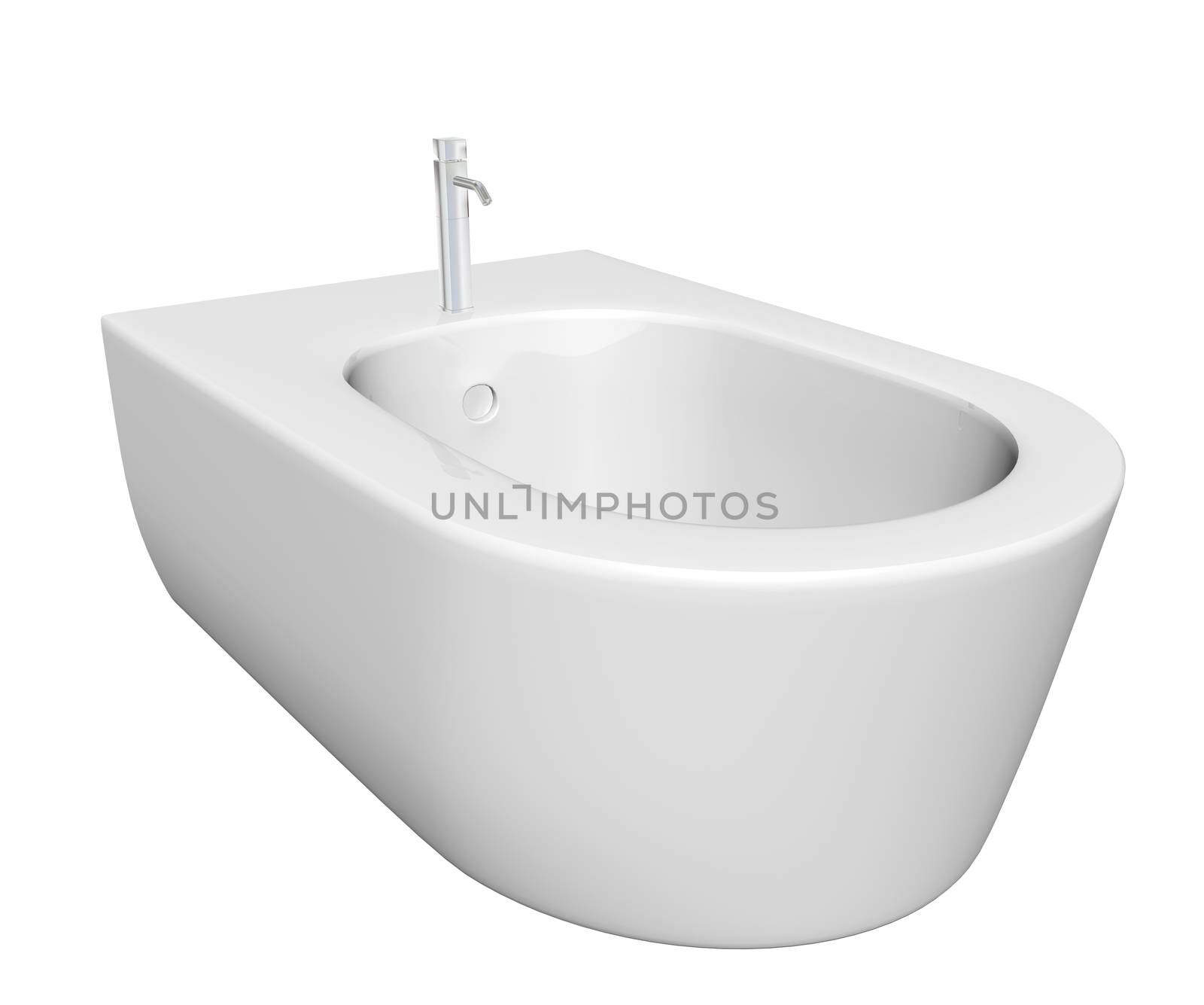 Round bidet design for bathrooms. Type of sink intended for washing the genitalia, inner buttocks, and anus. 3D illustration, isolated against a white background.