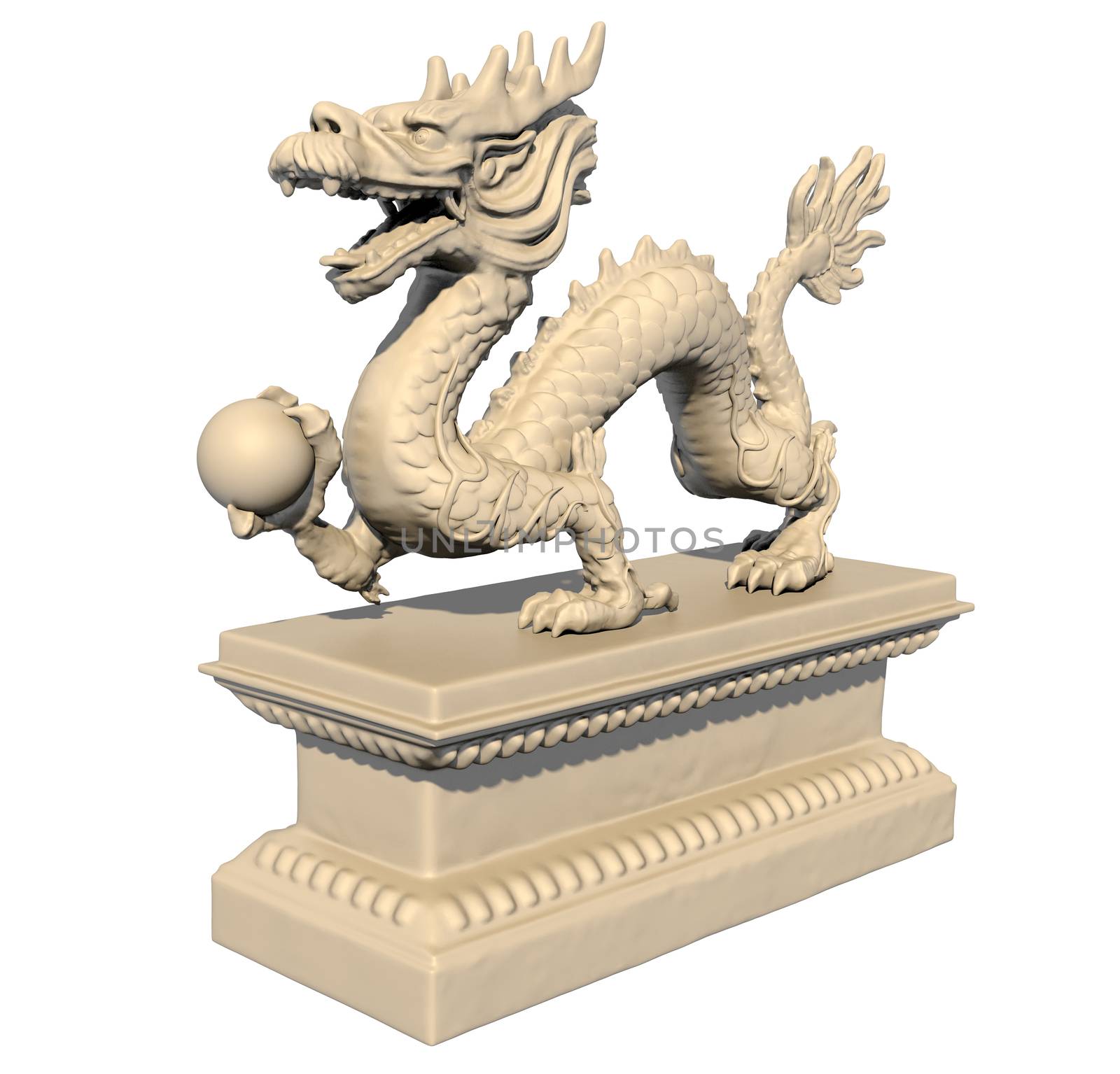 White Chinese dragon statue holding a ball in his claws by Morphart