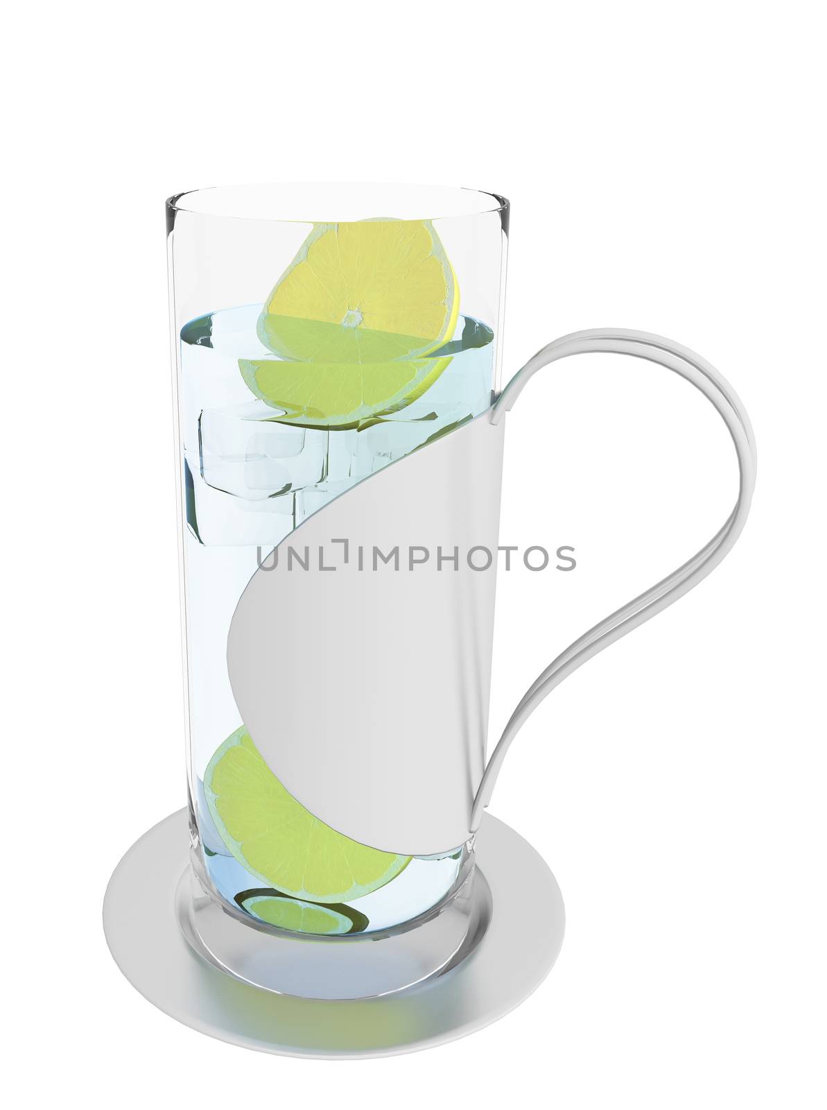 Ice cold glass of lemonade, lemon juice or water, 3d illustratio by Morphart