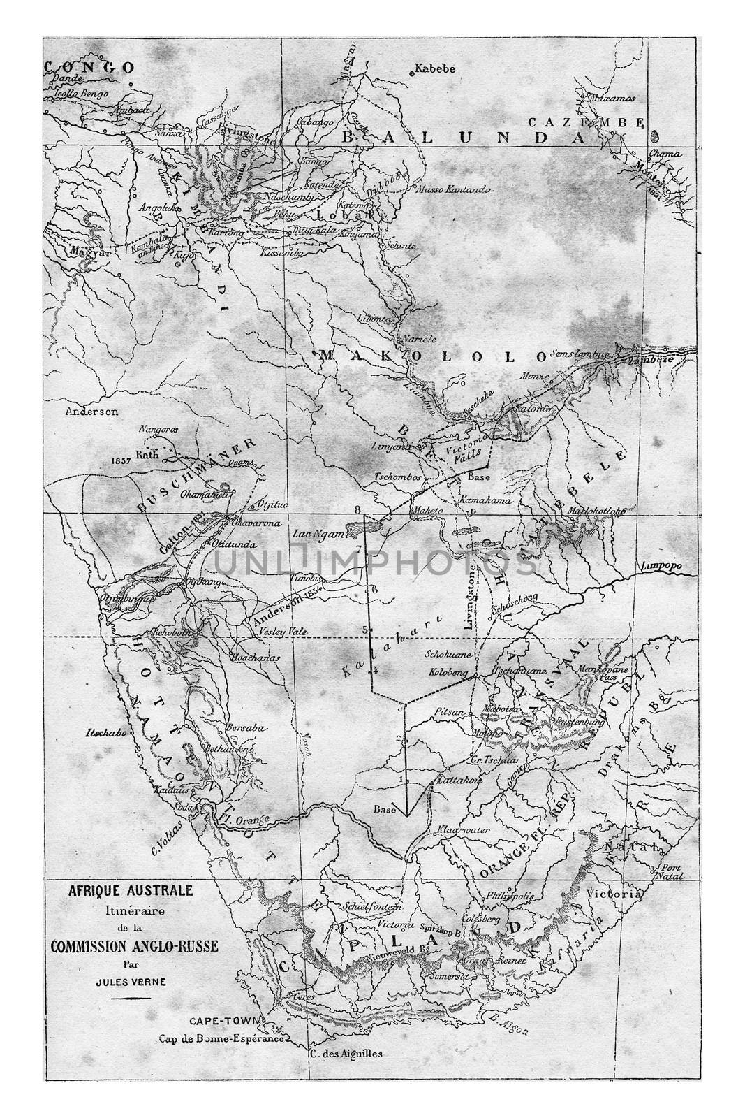 Map of Southern Africa, vintage engraving. by Morphart