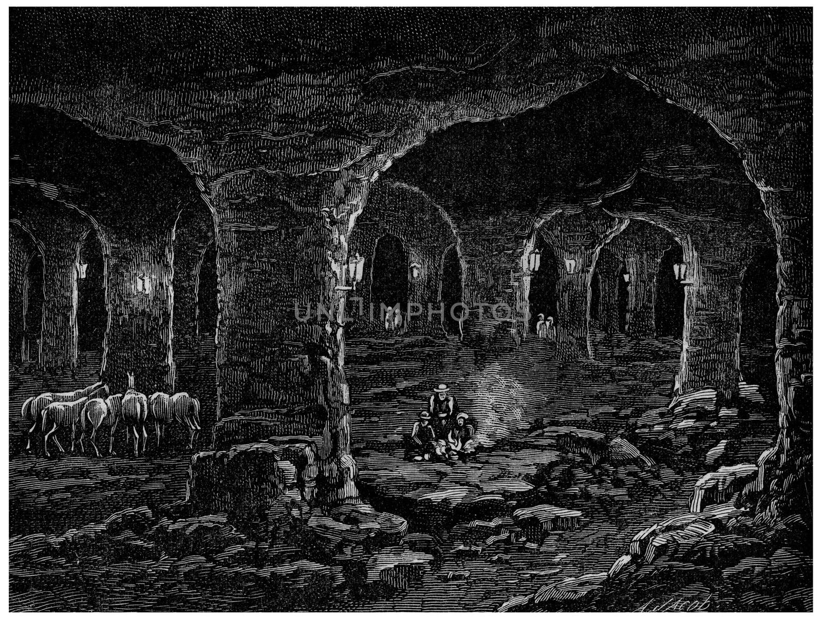 The Triassic formation, Wieliczka salt mines in Poland, vintage engraved illustration. Earth before man – 1886.