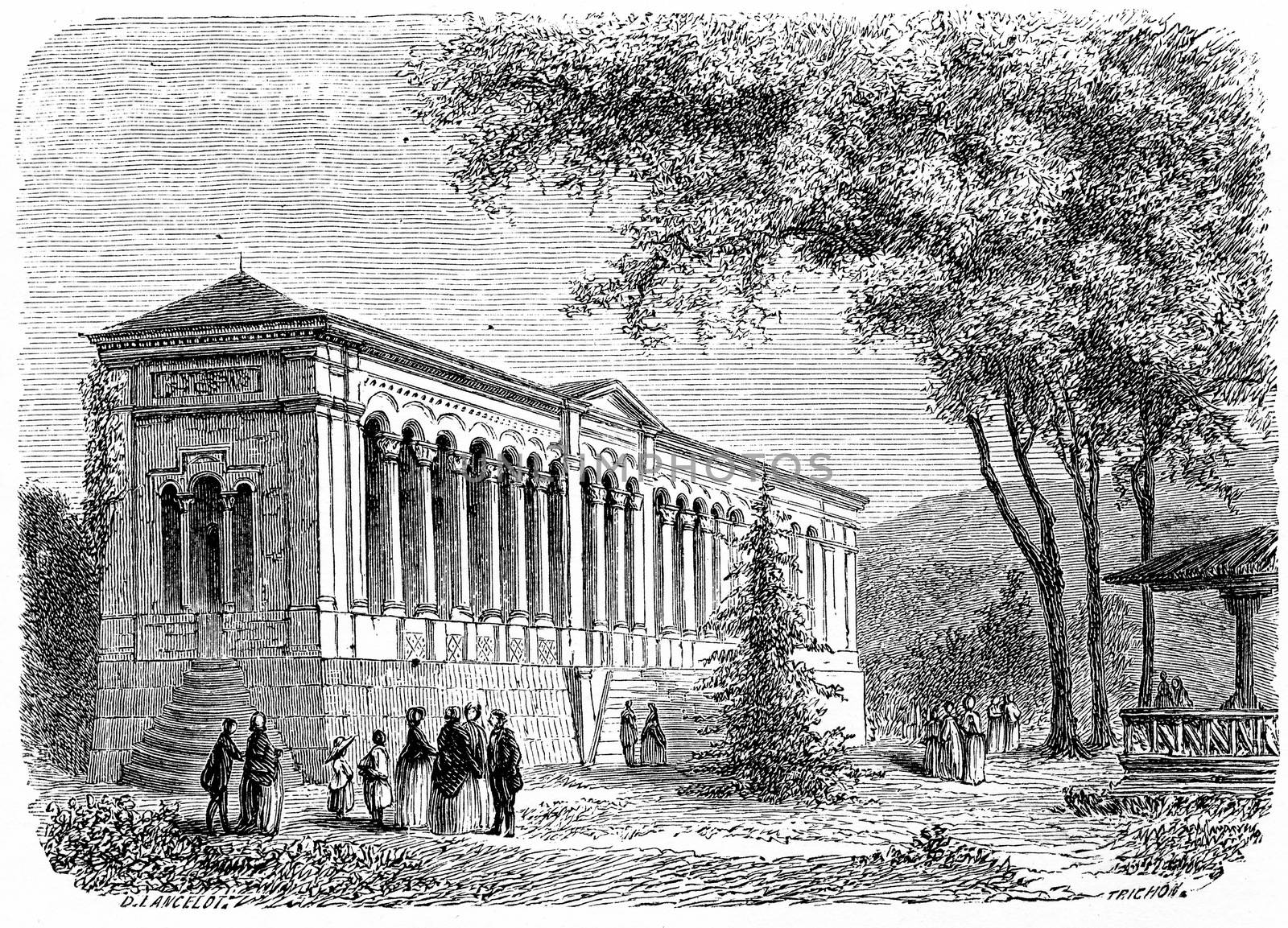 Trinkhalle, vintage engraved illustration. From Chemin des Ecoliers, 1861.
